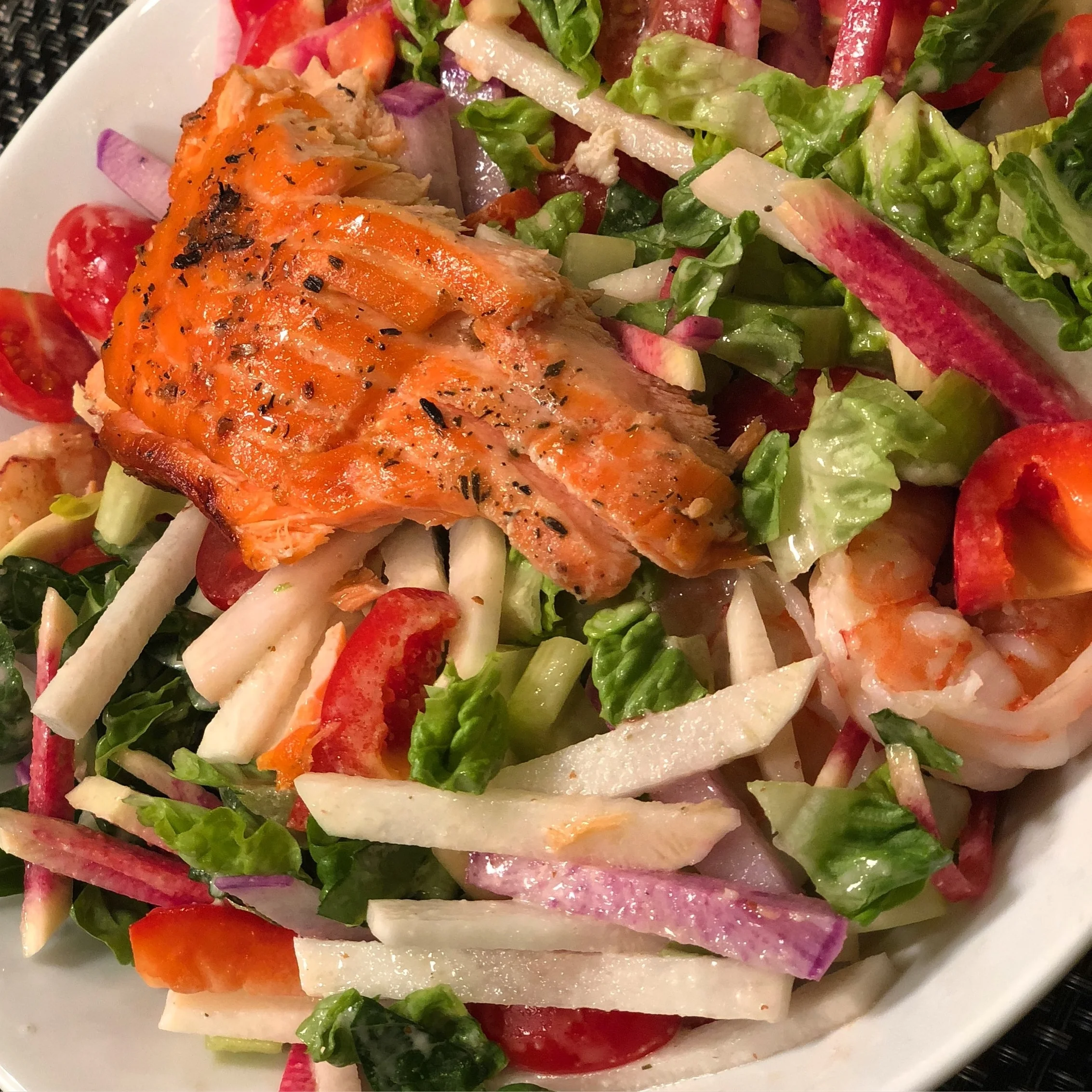 Crunchy Chopped Salad with Grilled Salmon