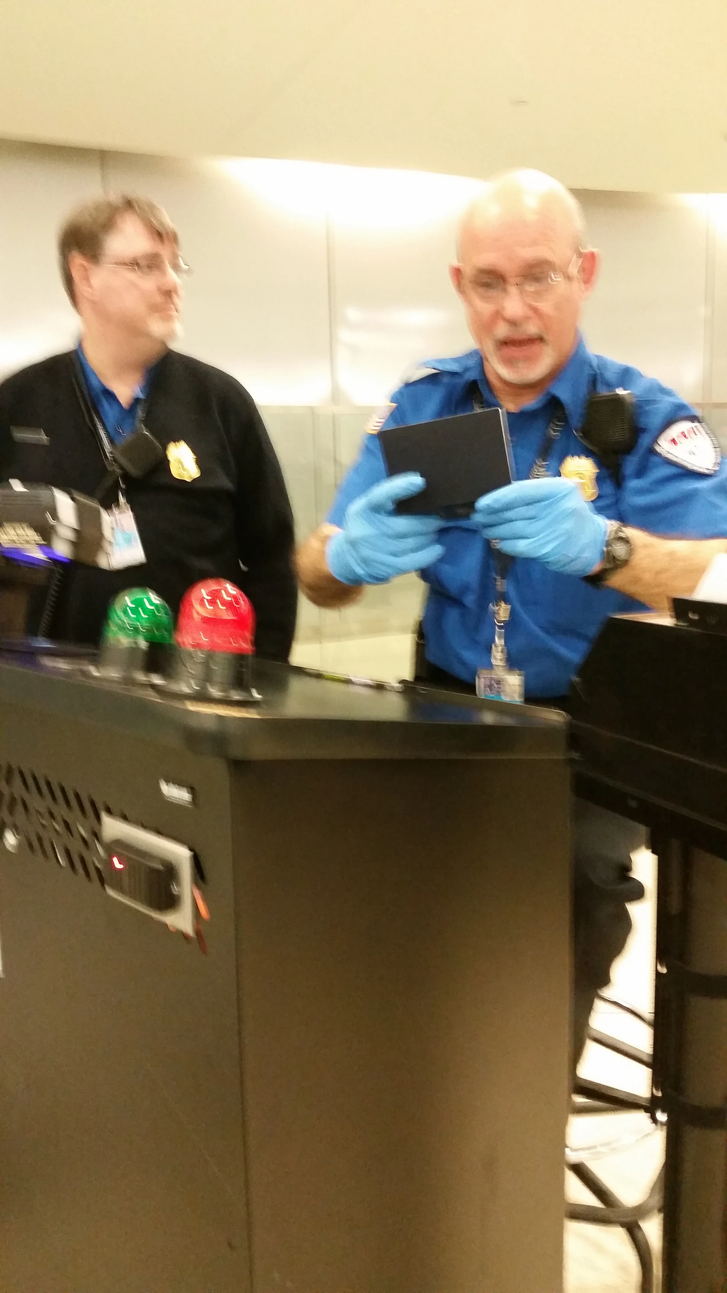 Emerson meets the TSA Agent for check-in.