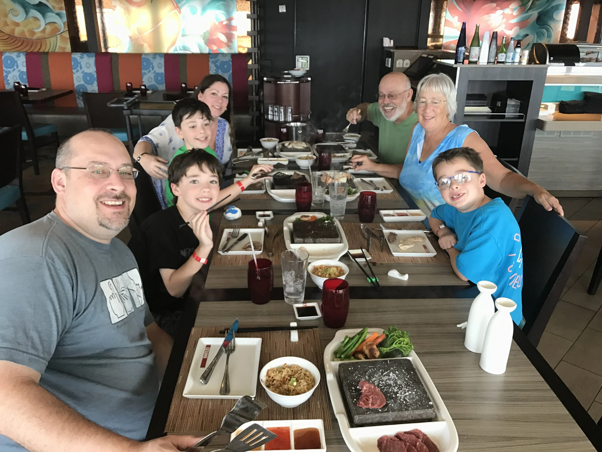 Our lunch at Izumi, the Japanese restaurant on board the Brilliance of the Seas; we are cooking on hot stones!