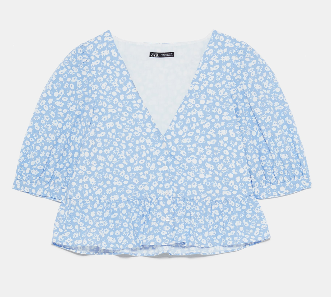 Zara Printed Blue Peplum Top