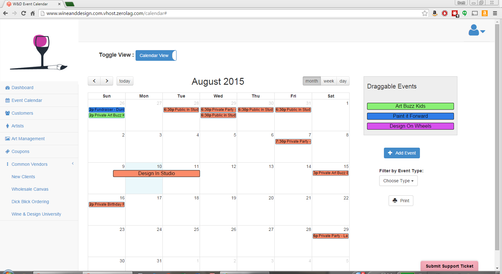 August 10th is highlighted blue to alert us that the new event will be added to that date.