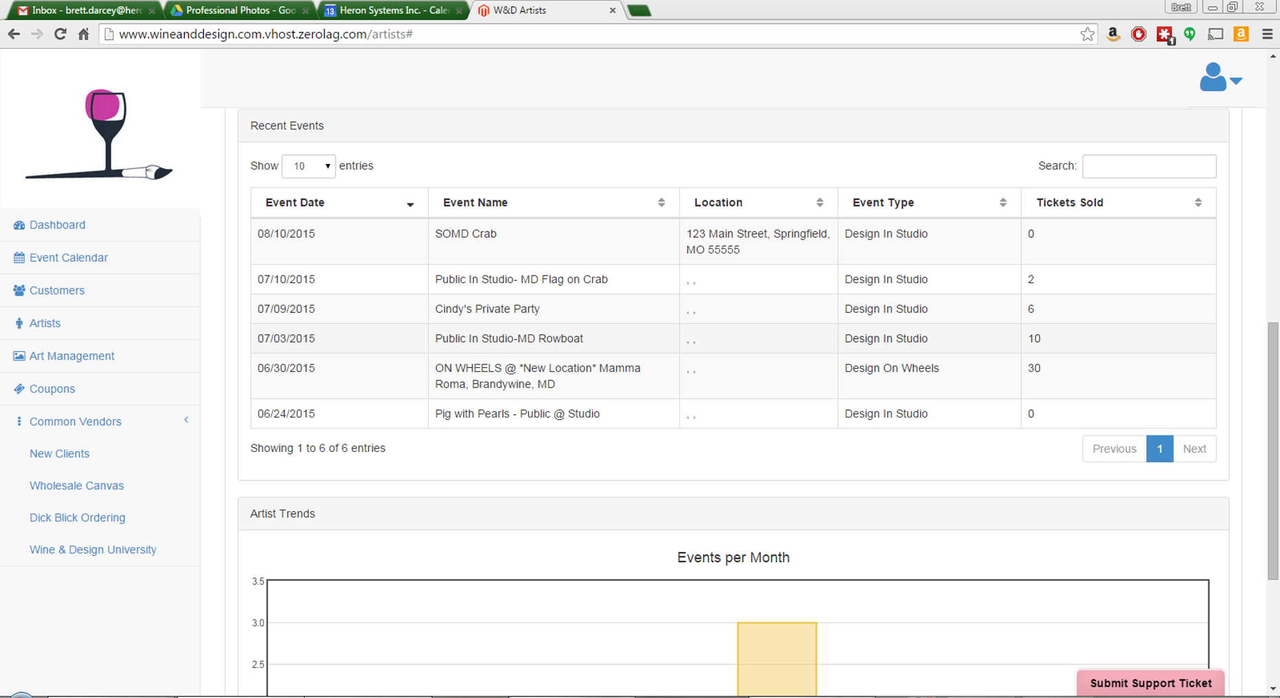 a detailed view of an artist. notice that performance history is the main focus.