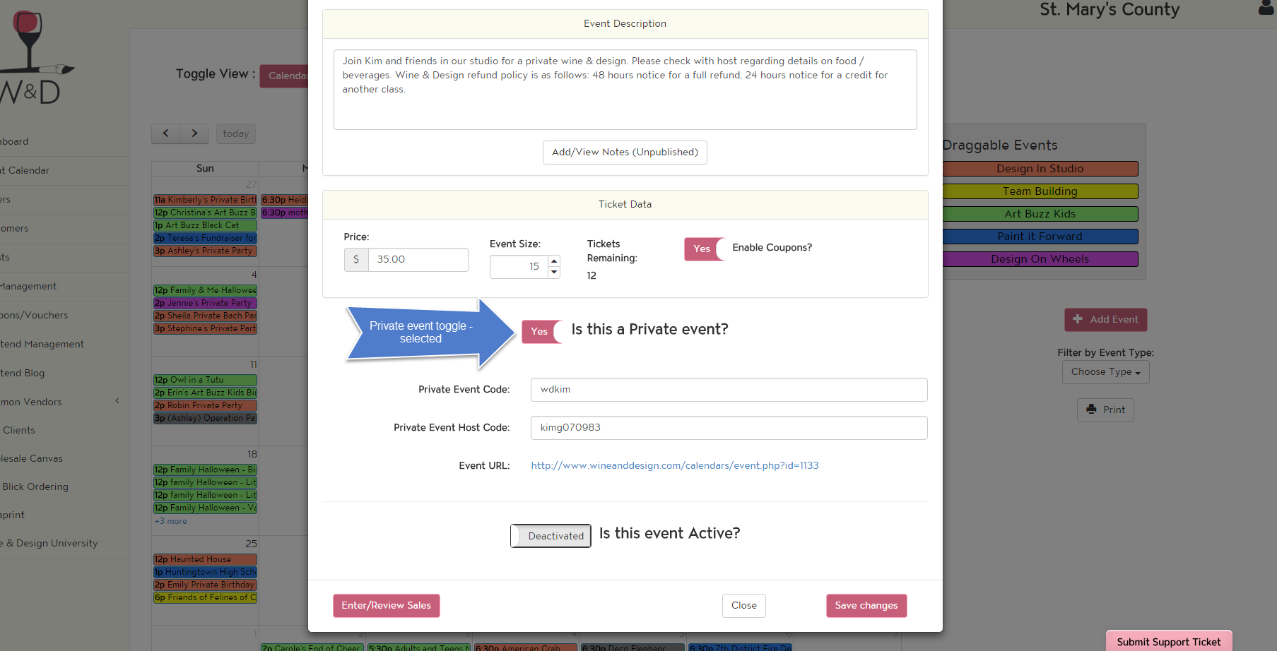 Making an event private