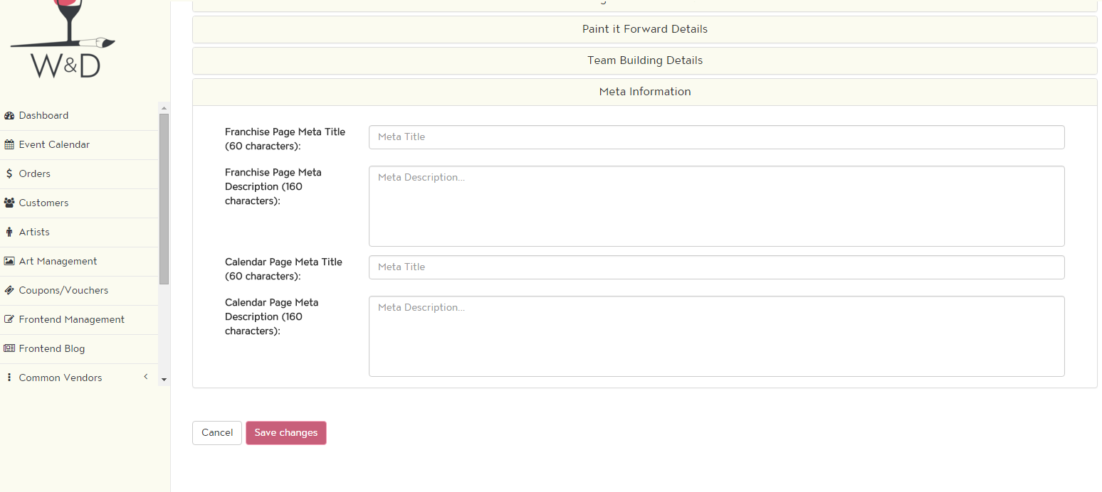 You can set your franchise's studio page and calendar page tags. 