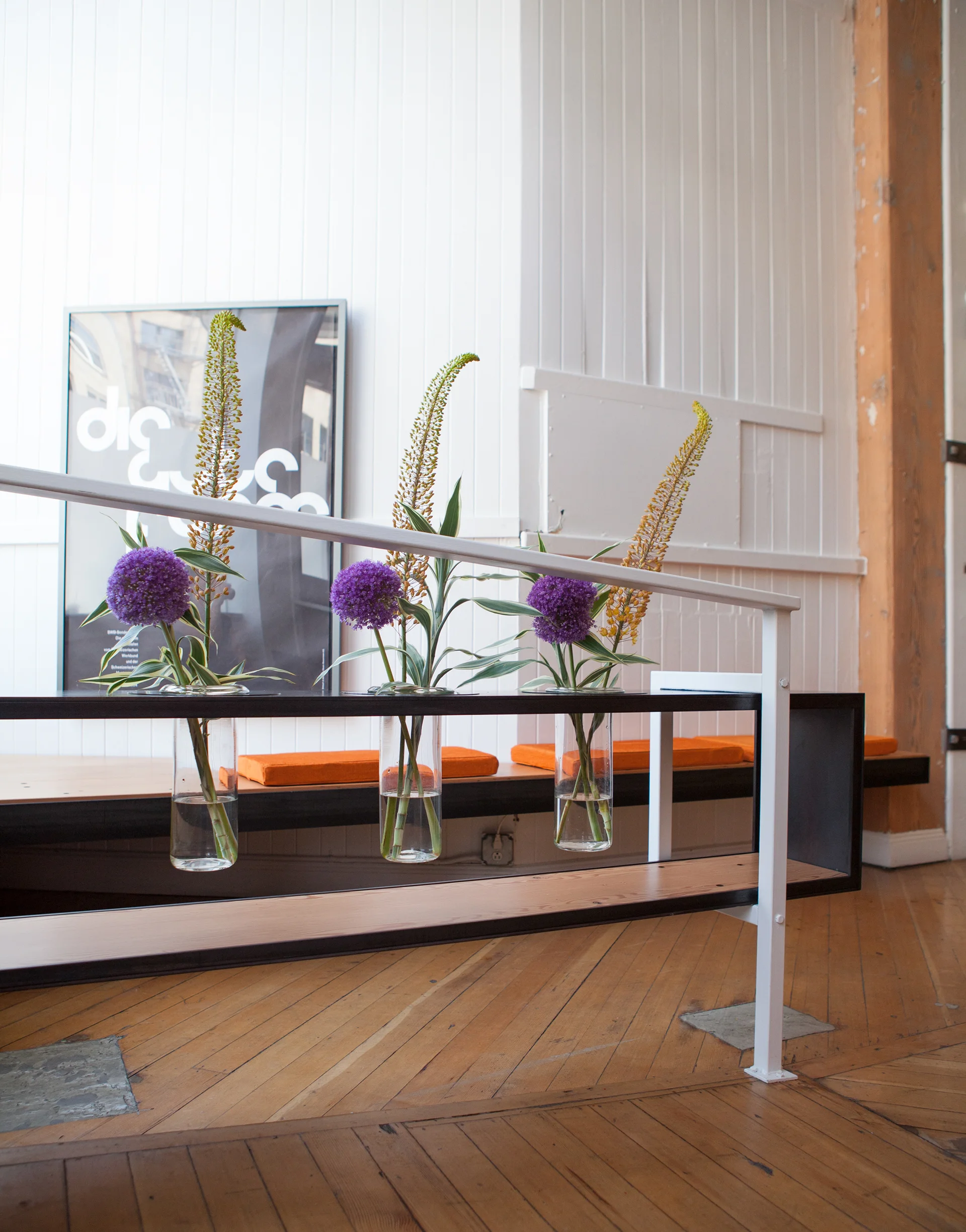 Medium Plenty // blackened steel & hand blown glass display shelf // Method offices, San Francisco