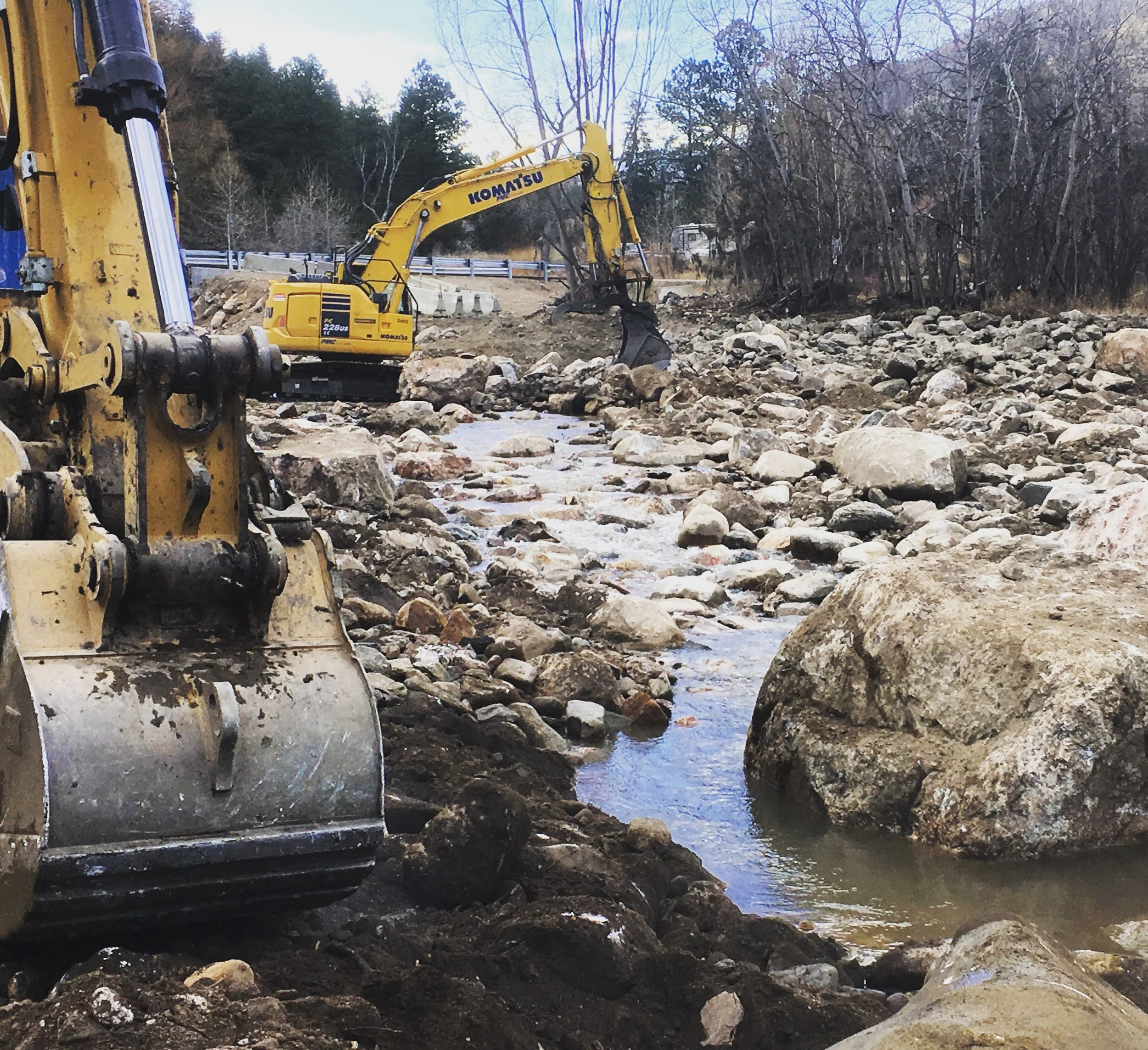 Construction near Storm Mountain Bridge, February 2017.