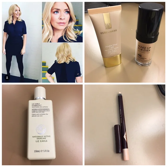 Liz Earle / Eyebright for waking up the eye area and a great prep before make up application Foundations/ mixed together Make Up Forever HD shade N140 Estée Lauder / double wear light shade intensity 4.0 Under eye (inside) Kohl / Charlotte Tilbury / Rock n Kohl/ Cream amazing for making the eyes pop ! Giorgio Armani cheek fabric / skin shade