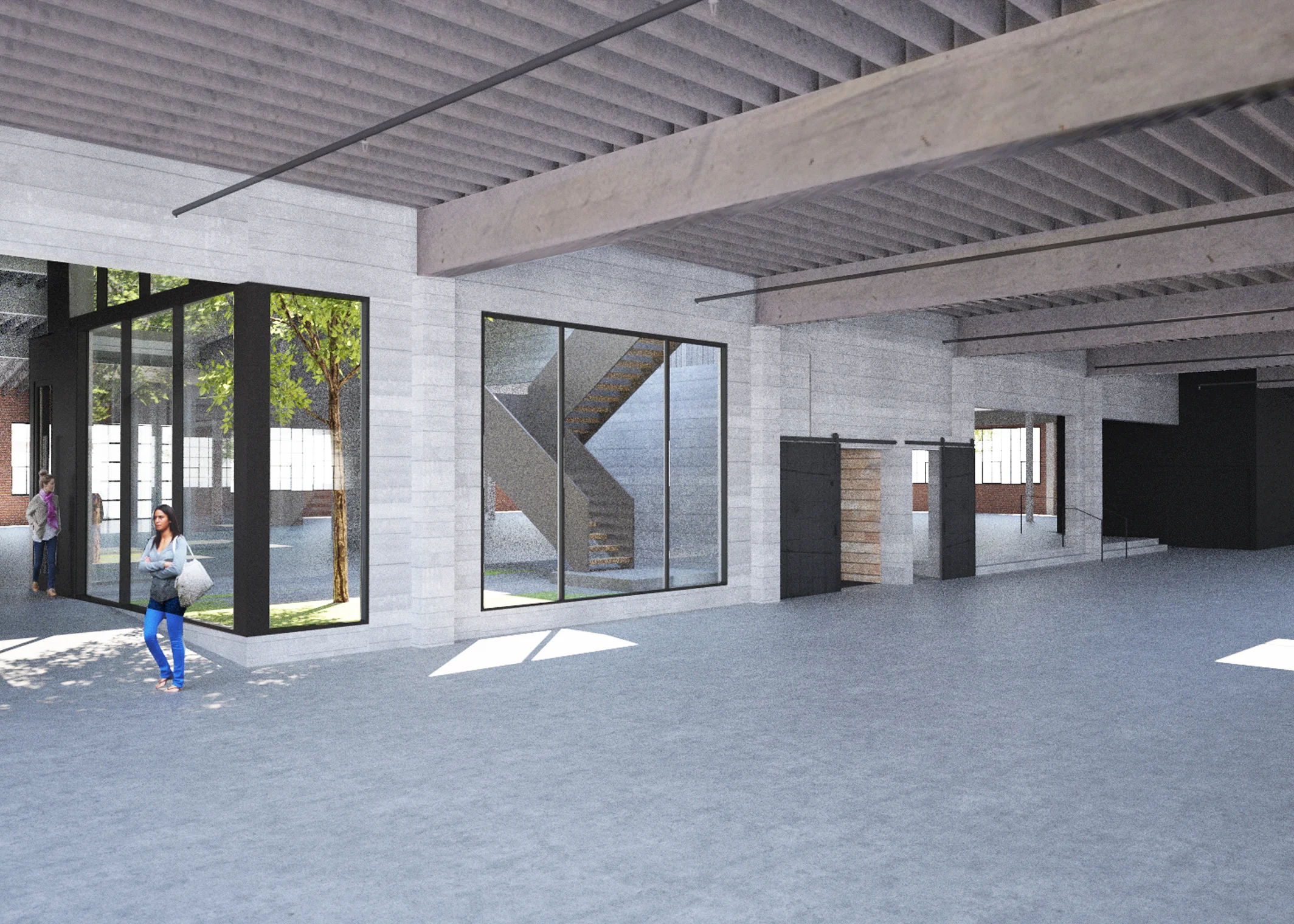 rendering, empty large space office interior
