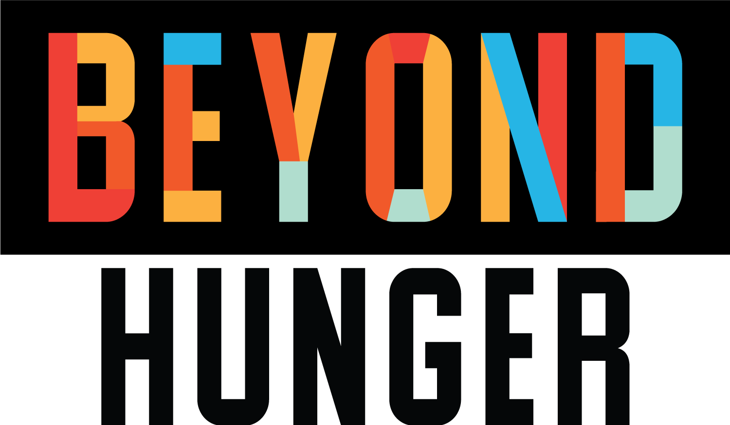 Colorful text spelling 'BEYOND HUNGER' on a black background.