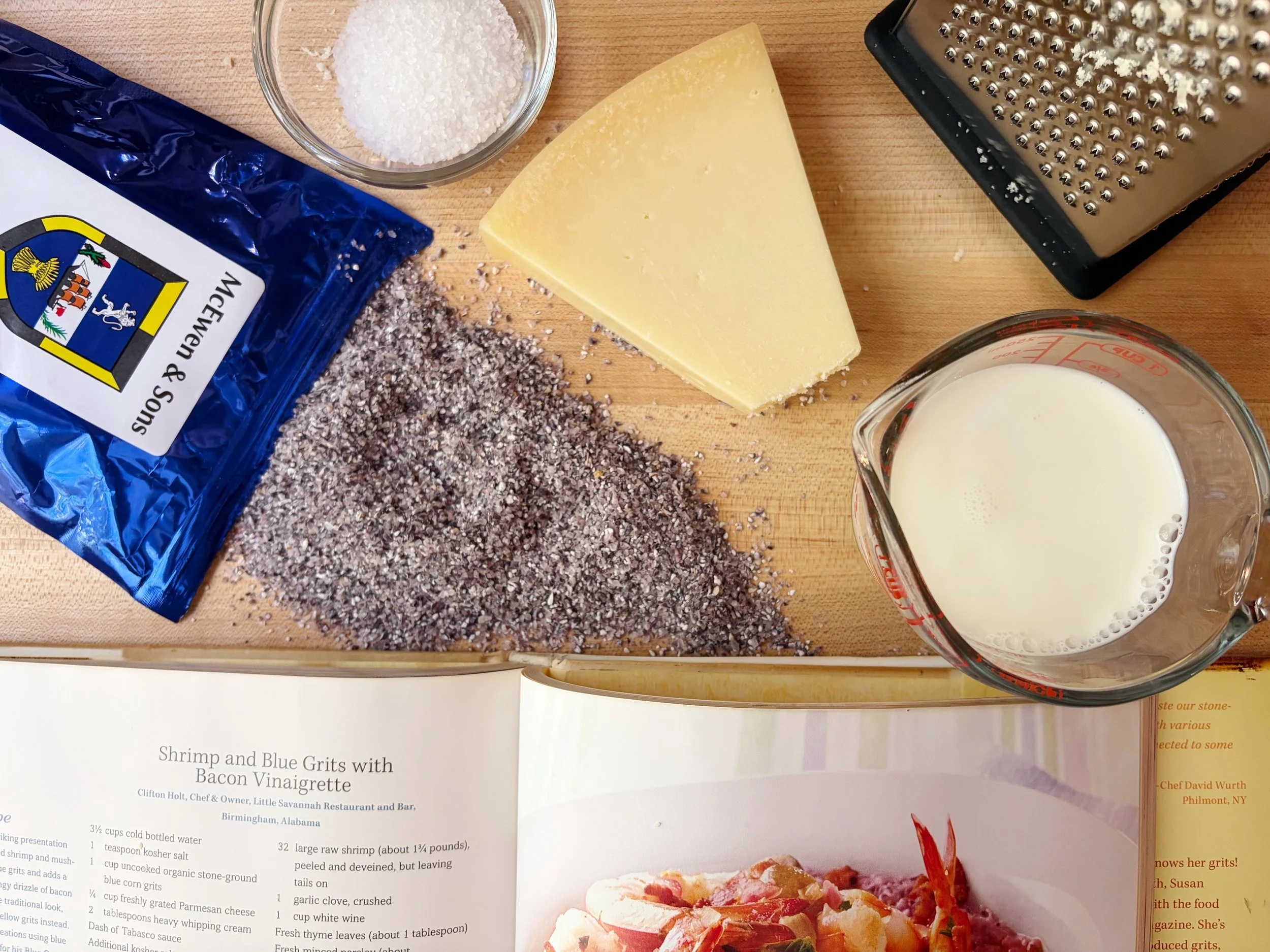 Glorious Grits: Shrimp and Blue Grits with Bacon Vinaigrette