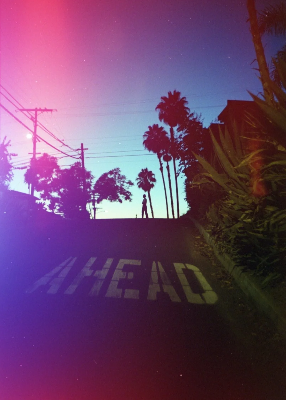 Psych Blues #3, experimental 35mm film image of a hilly street