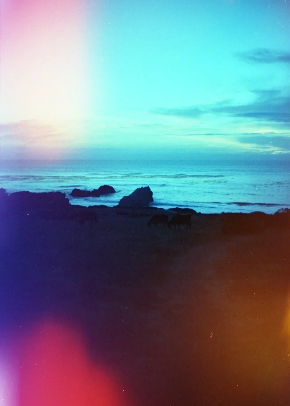 Psych Blues #3 pre-exposed 35mm experimental film photo of the sea