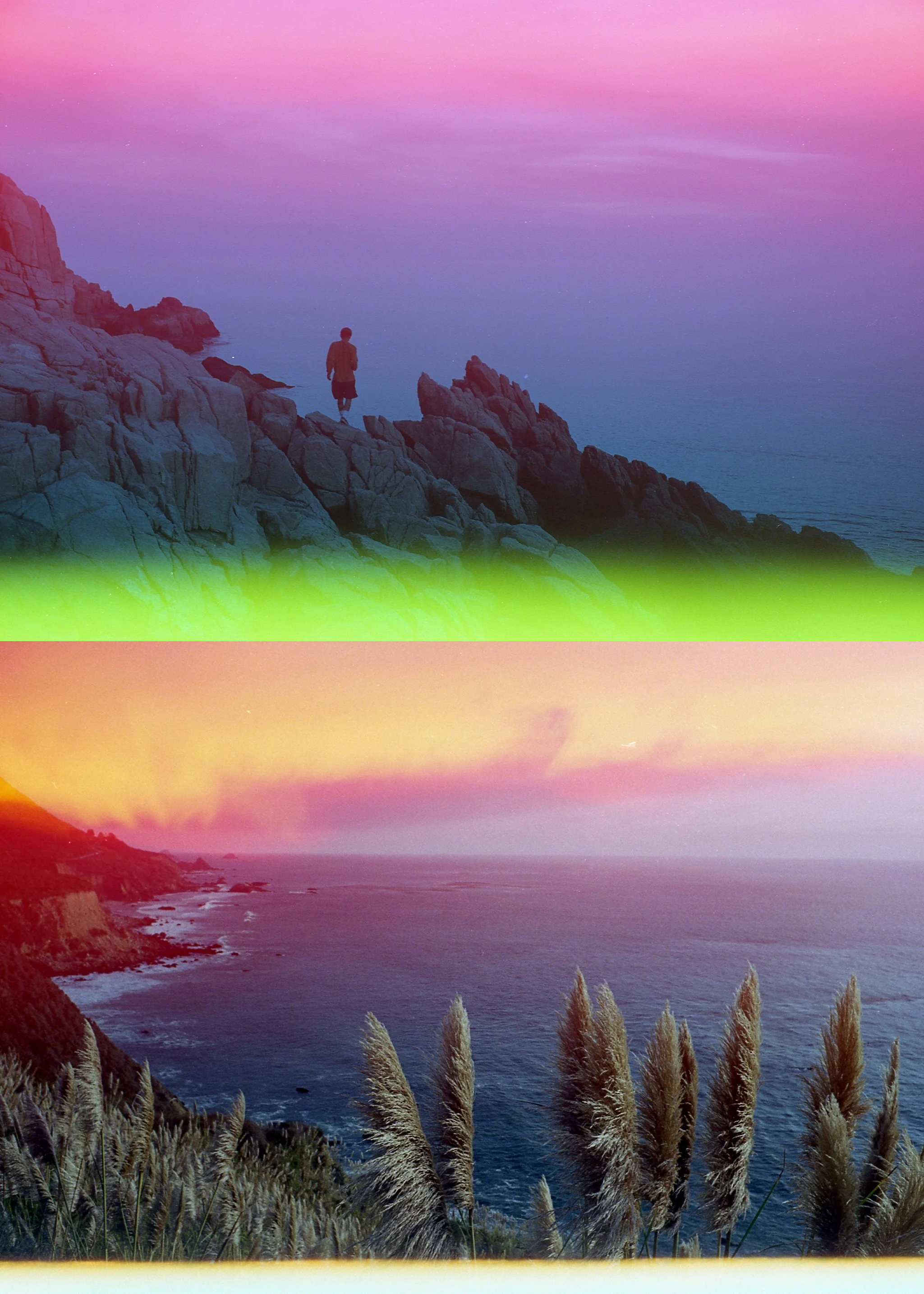 Psych Blues #2, experimental 35mm film image of mountains and the sea
