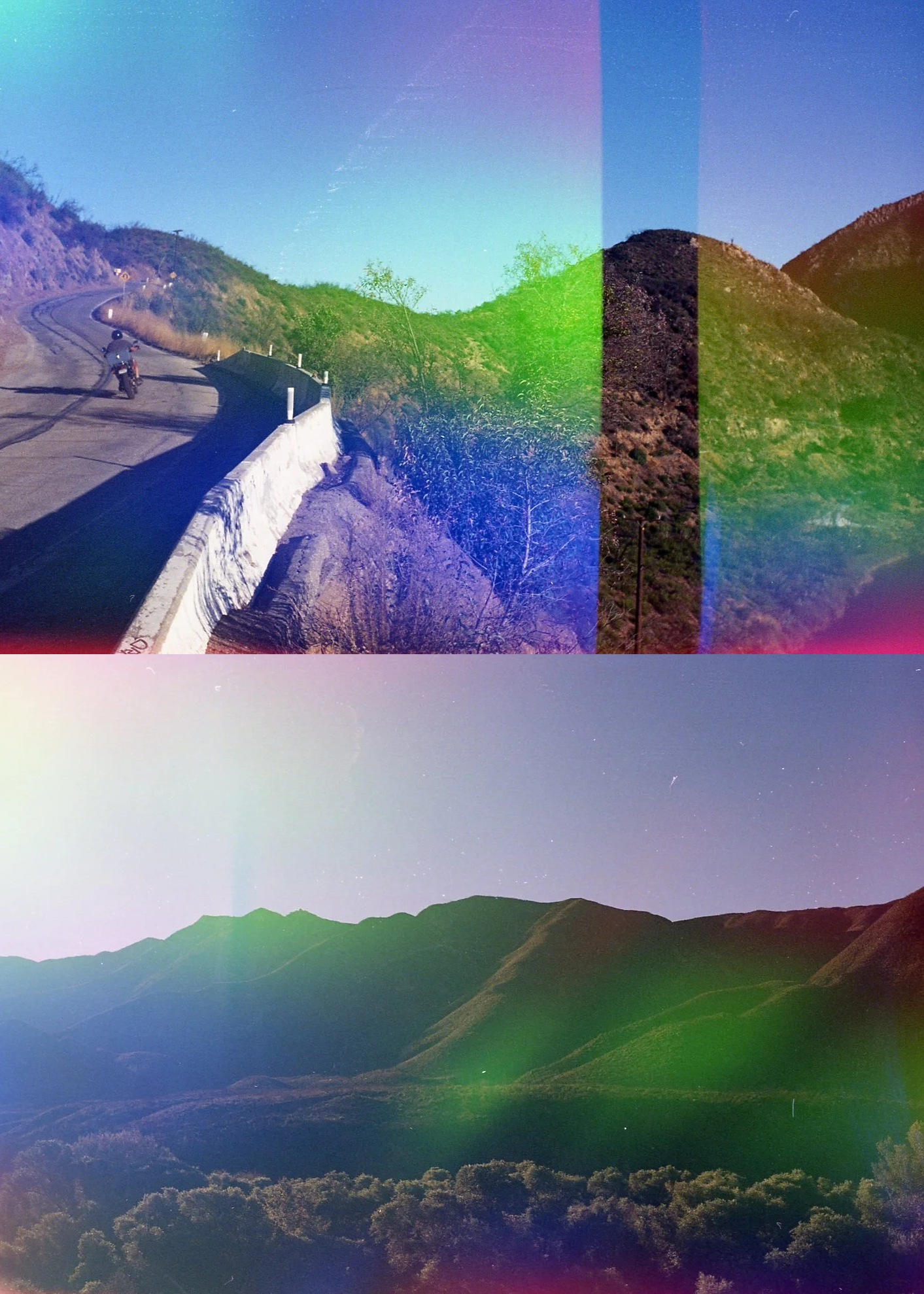 Psych Blues #4 pre-exposed 35mm experimental film photo of a beautiful drive