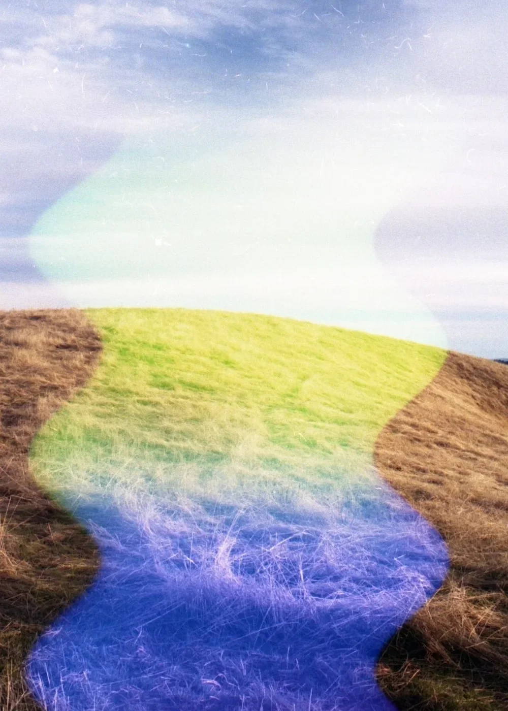 Psych Blues #7, unique analog film image of a brown hill