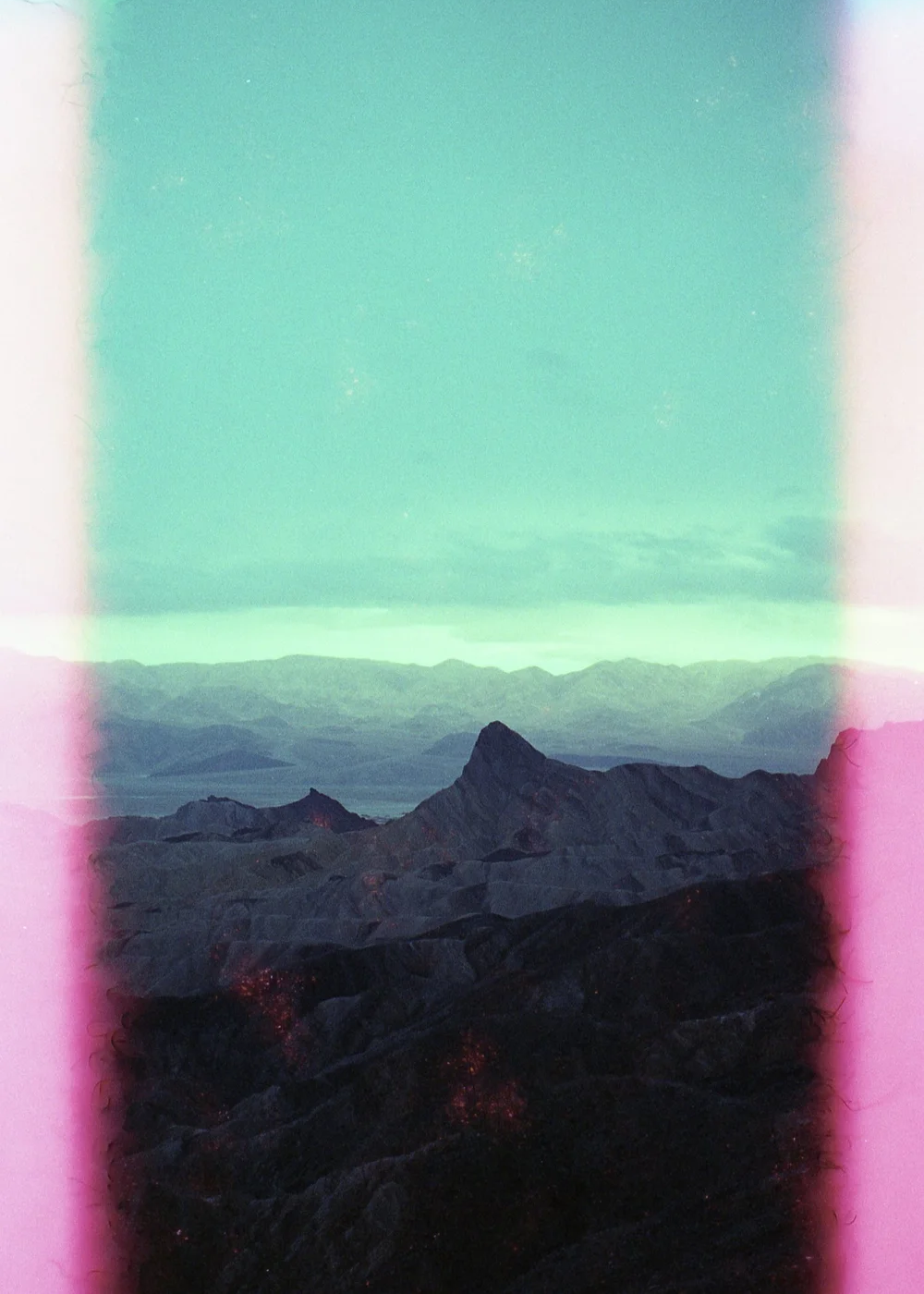 Mountains shot on Psych Blues 5, a unique experimental film stock