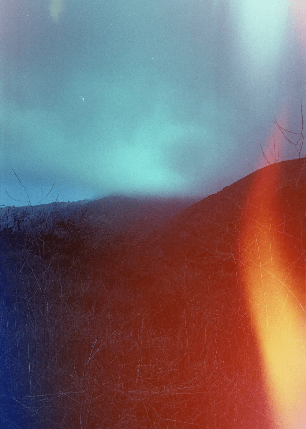Psych Blues #3, experimental 35mm film image of a hiking trail