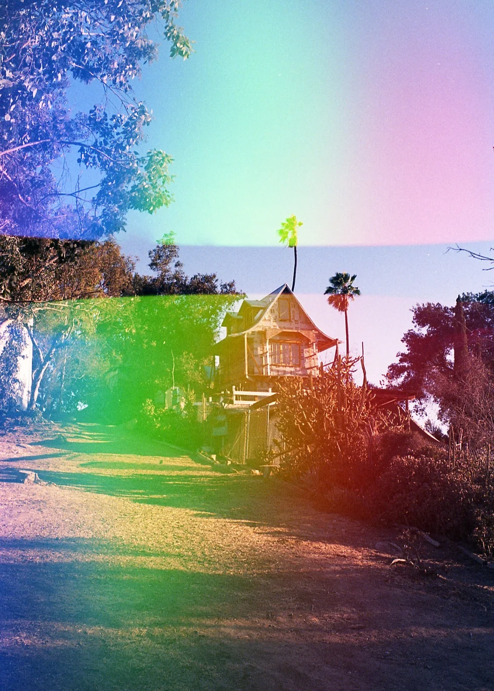 Old house shot on Psych Blues 4, an experimental film stock