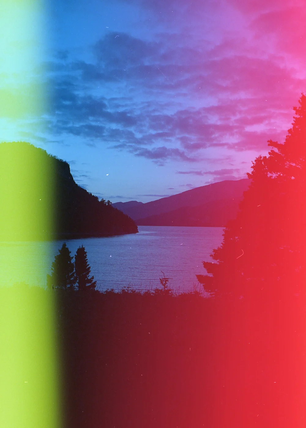 Psych Blues #2, pre-exposed 35mm film image of a beautiful hike