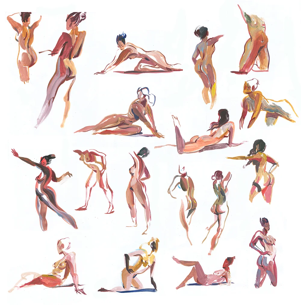 Gouache, 2-3 min poses