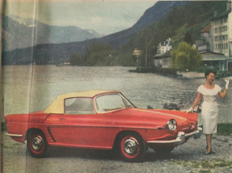 Renaults nye sportvogn, præsenteret på forsiden af den franske bilavis "L'auto-journal" fra 15. september 1958. Bilen, som længe kaldtes for "Dauphine GT", omtales i artiklen som "Floride". Læg mærke til, at fronten endnu ikke har fået sin endelige udformning.