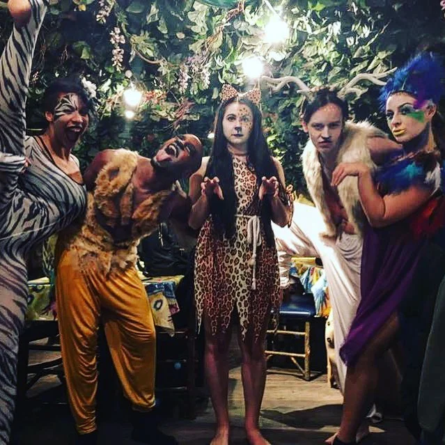 Our amazing animal costumes...zebra, lion, leopard, stag and bird!