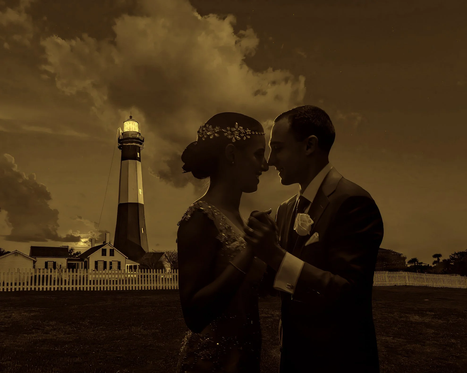 Tybee Island elopement packages lighthouse sunrise portraits bride and groom North Beach Savannah