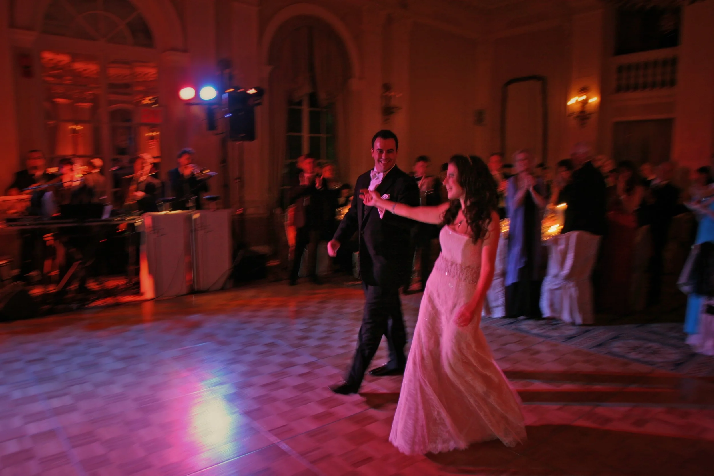 Bride and groom’s grand entrance into the Yale Club ballroom