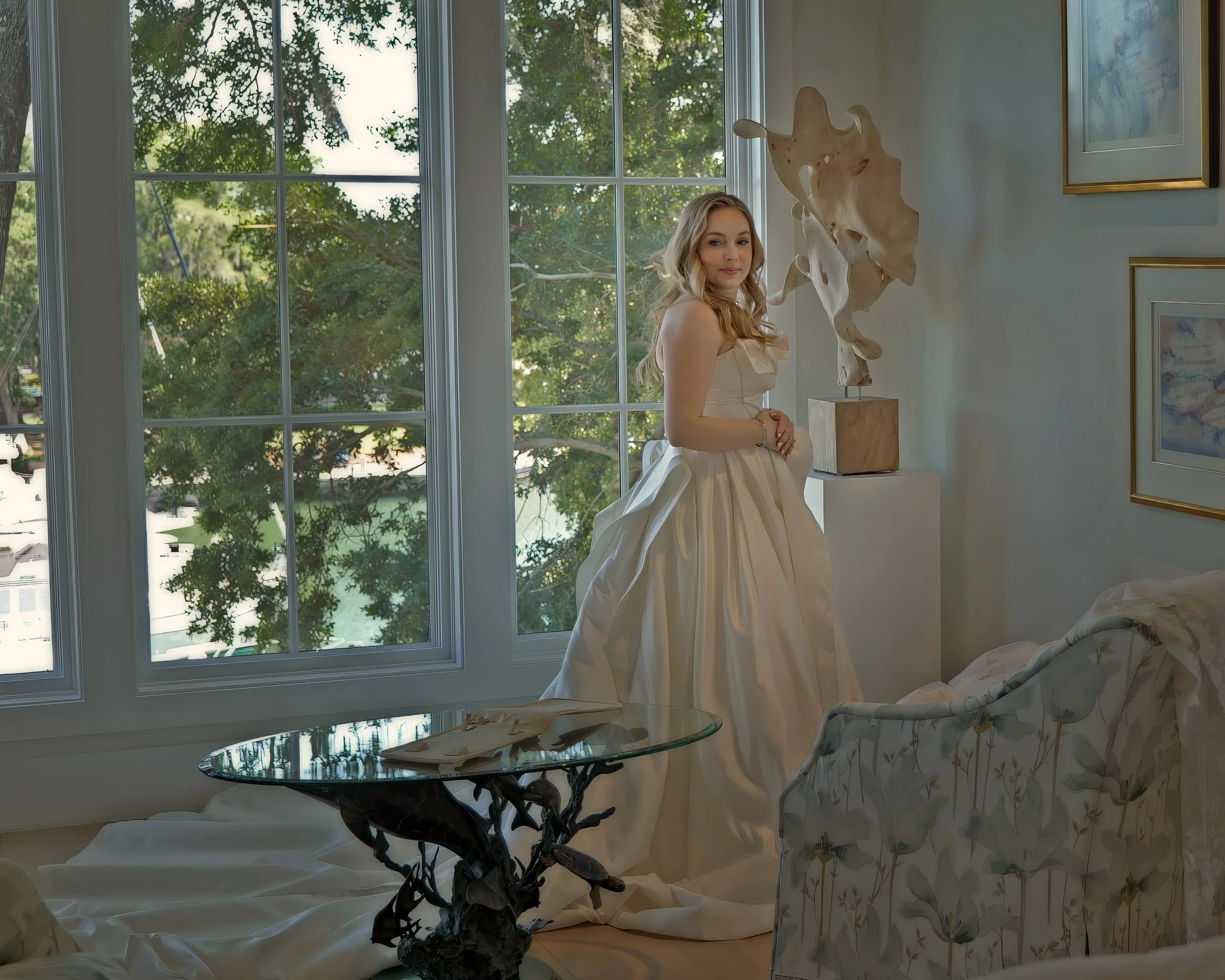 Bride portrait in family home bedroom at South Carolina Yacht Club wedding in Hilton Head Island