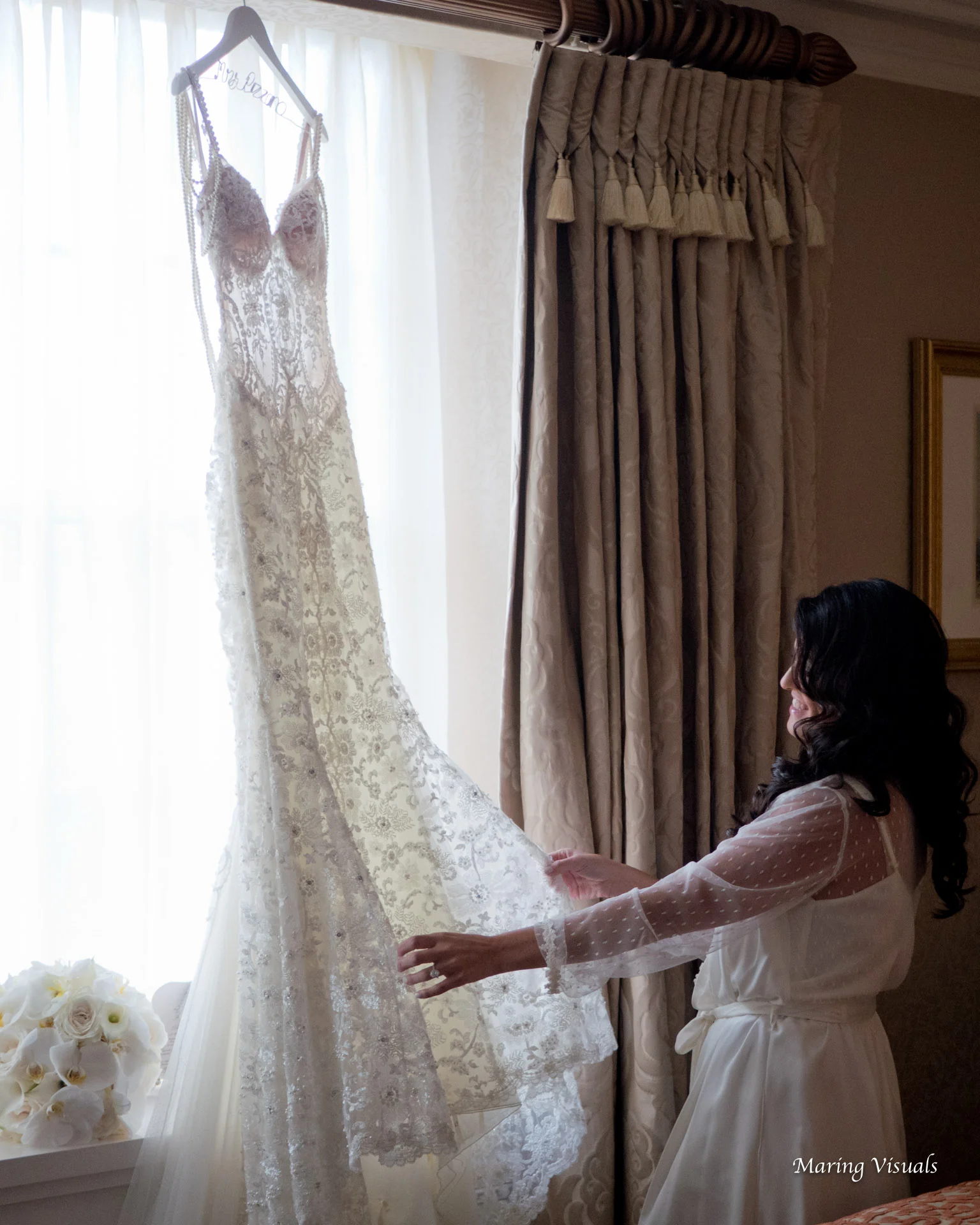 Bride getting ready at The Pierre Hotel NYC in a Fifth Avenue suite