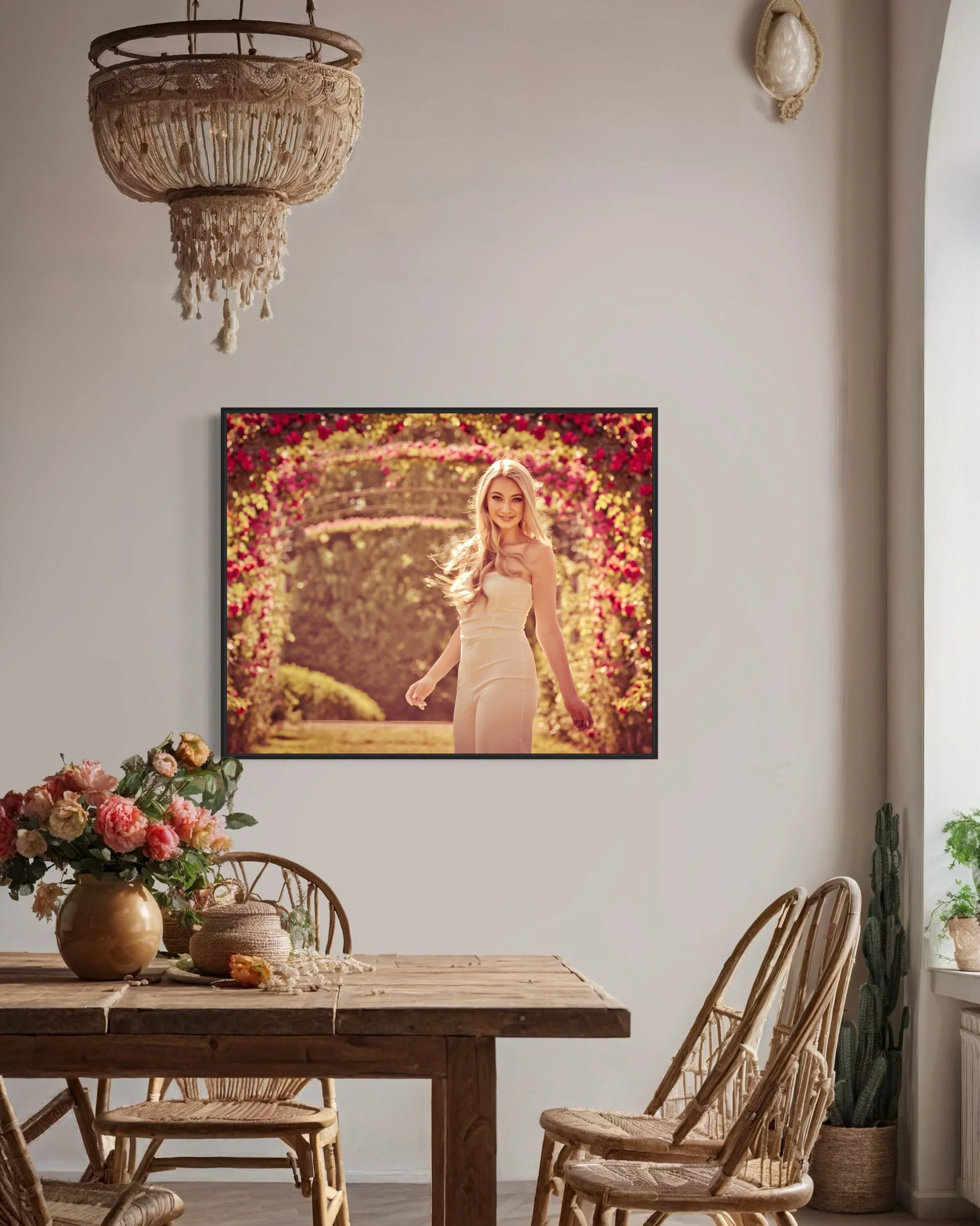 Custom framed high school senior portrait displayed as wall art