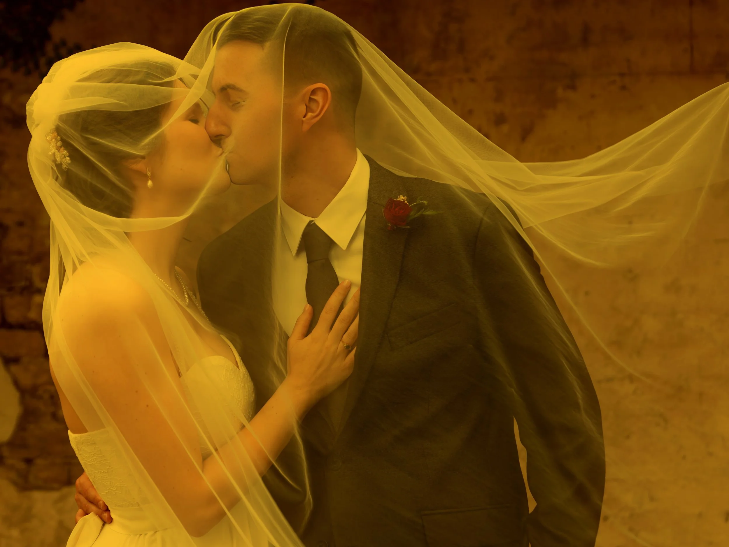 Romantic Kiss under the Veil