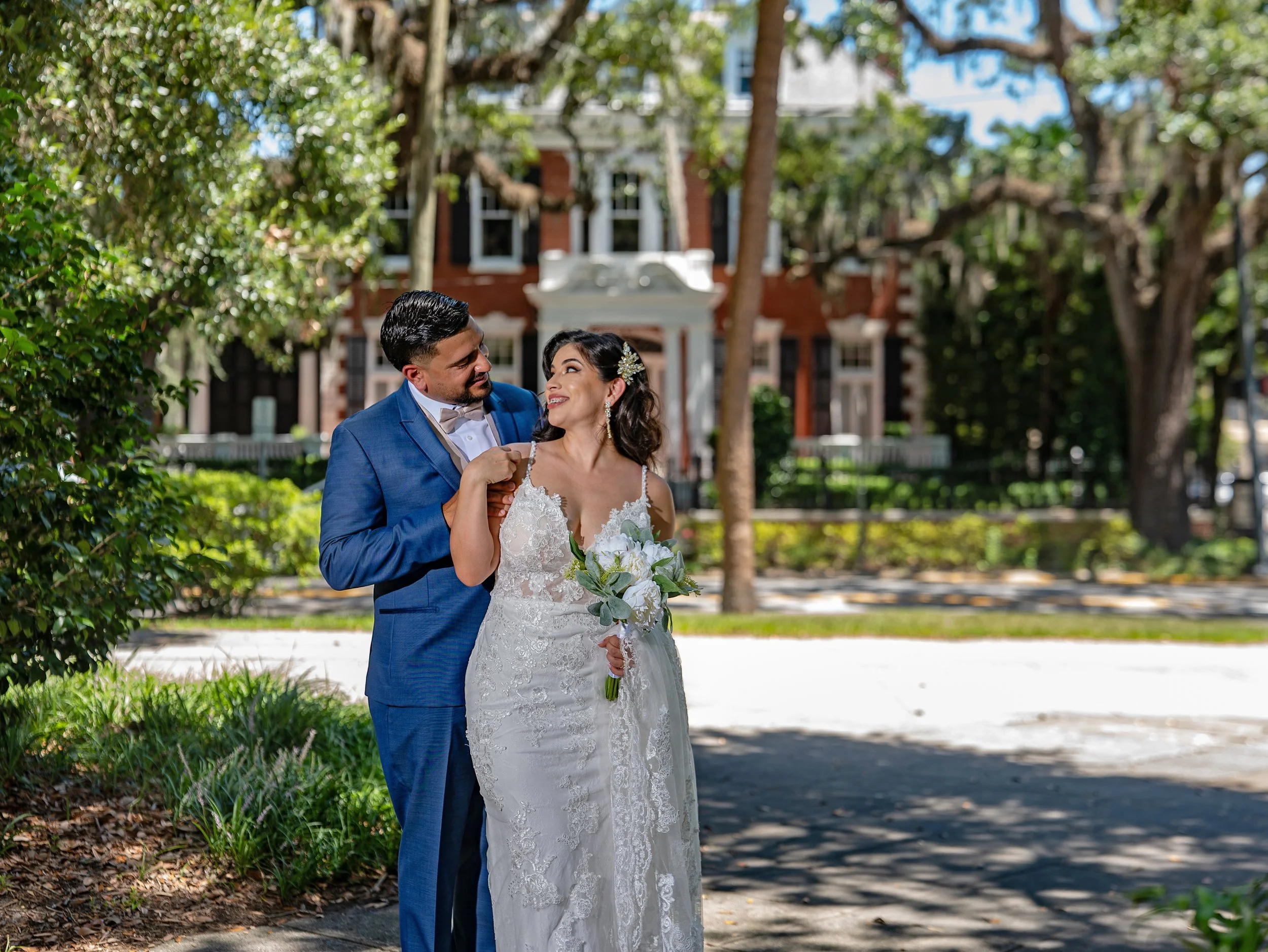 Romantic Moment in Front of a Historic Savannah Home