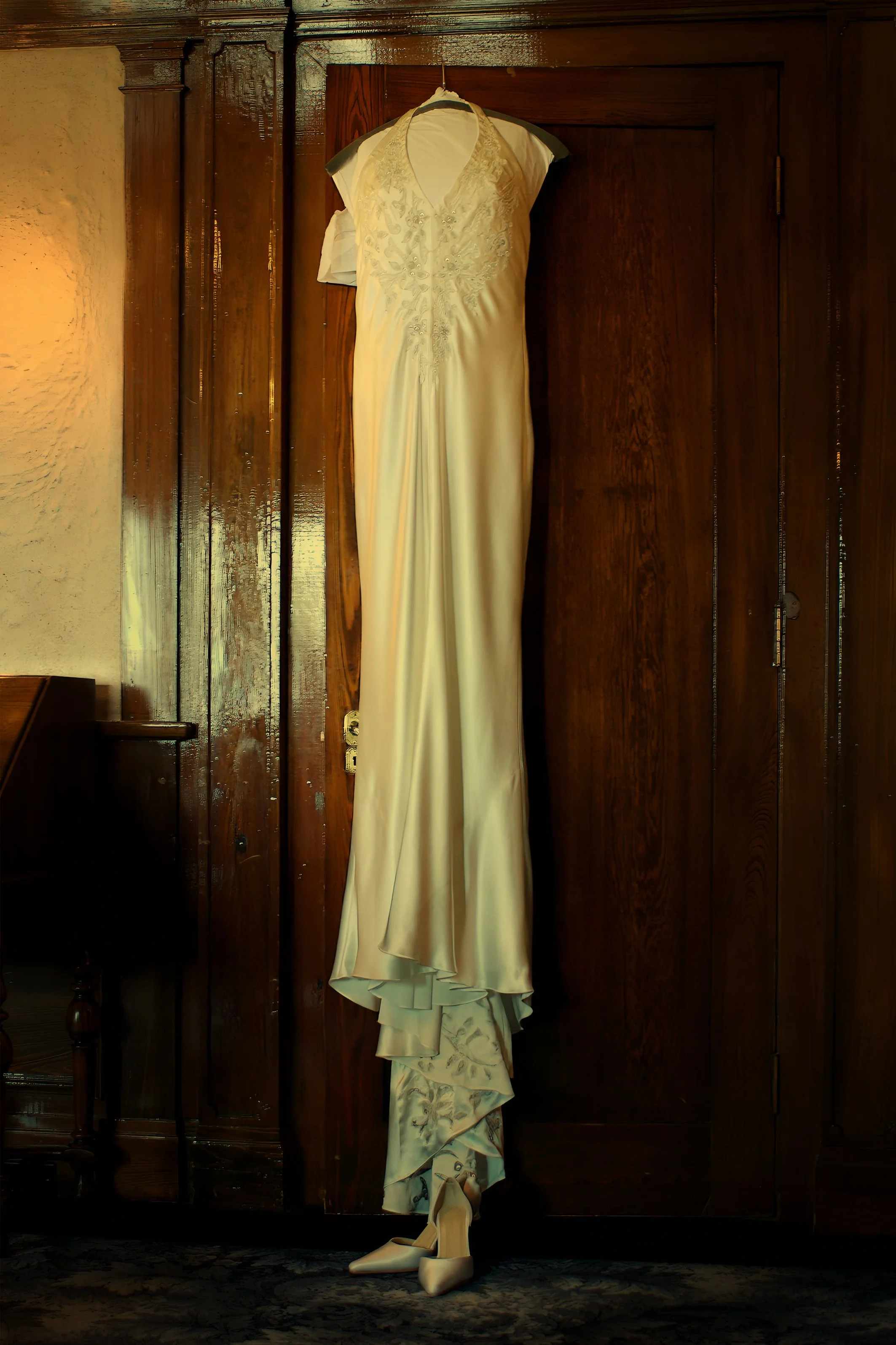 Wedding Gown Displayed in a Doorway