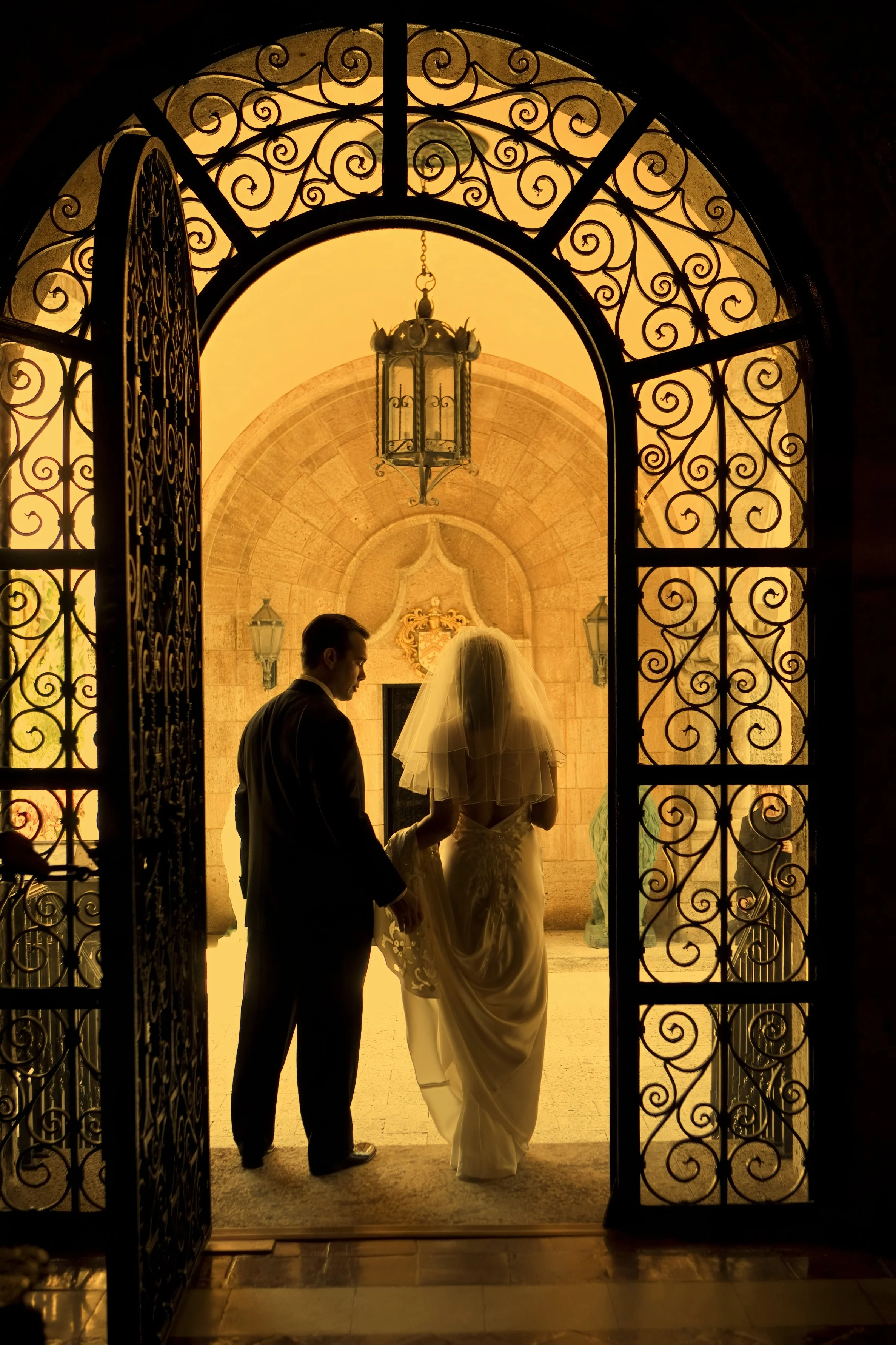 Couple Exiting Through the Archways