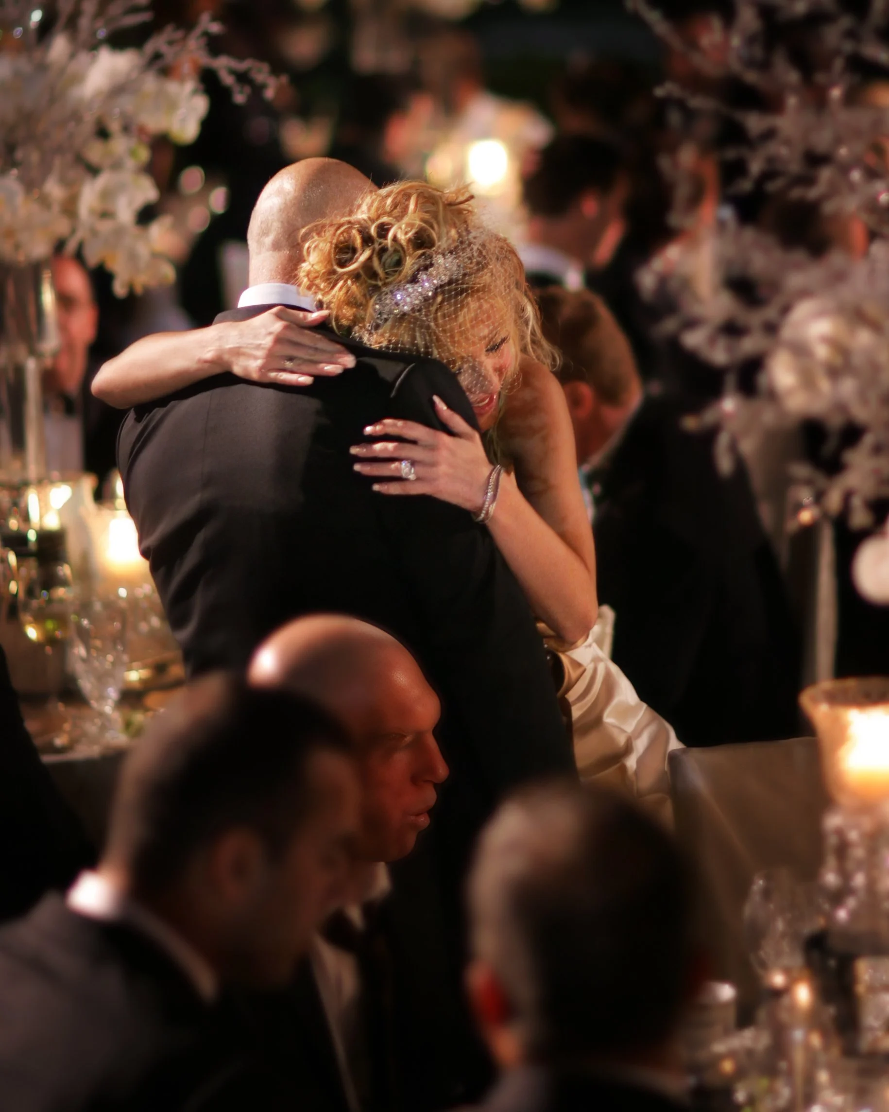 Father Daughter Hug at a Wedding Reception at the Ringling Museum