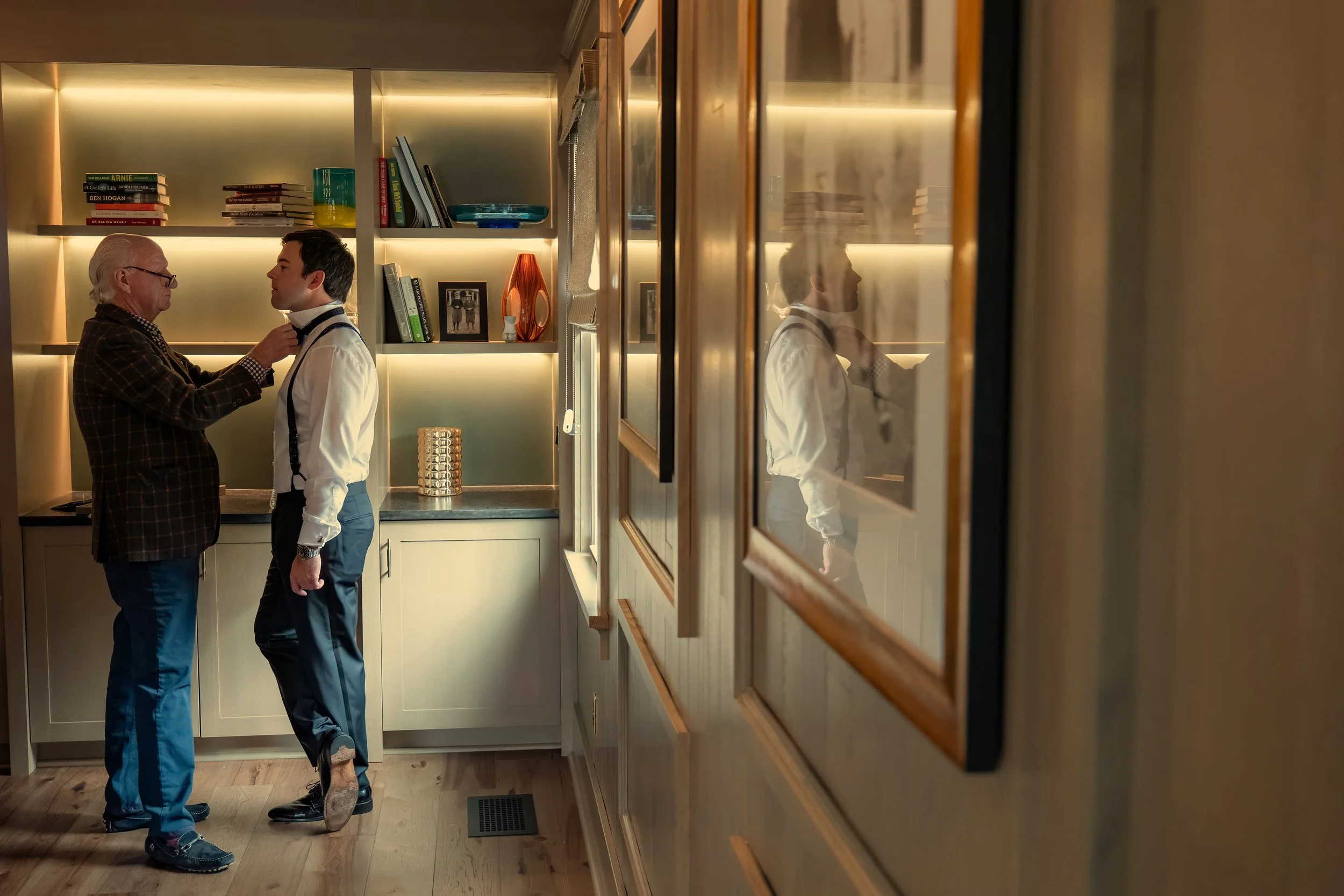 Groom Adjusts Bowtie at The Manor, Pinehurst Resort