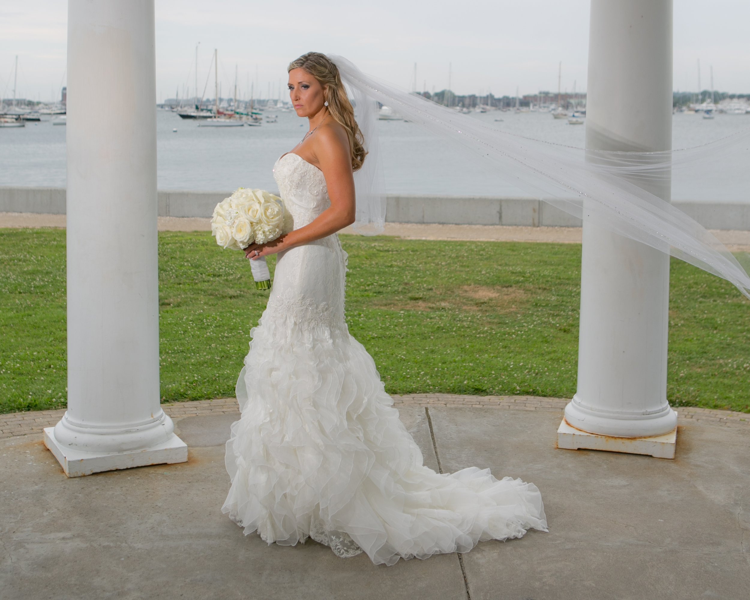 Poised Bridal Portrait with Newport Harbor Backdrop