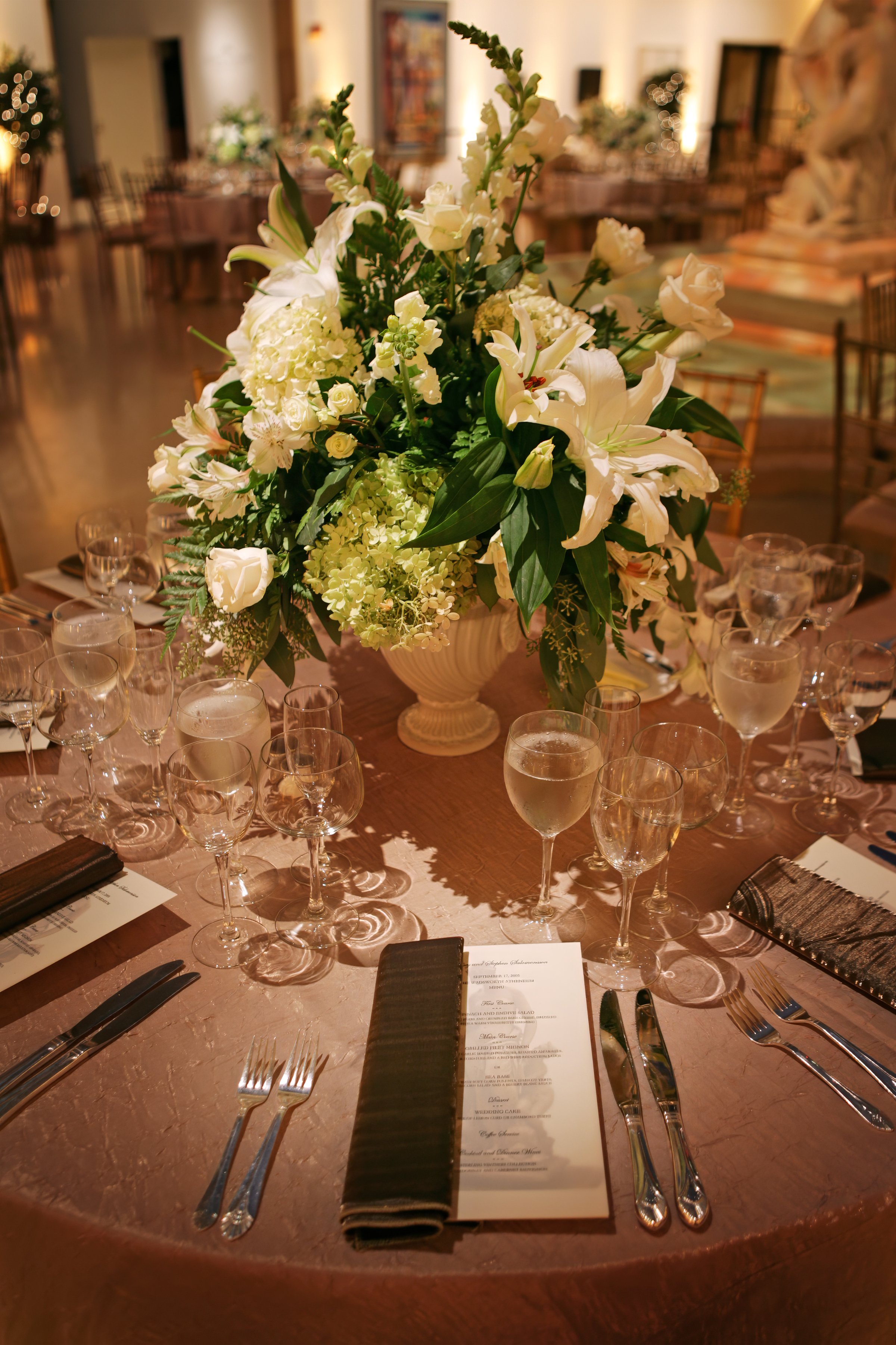 Elegant Wedding Place Setting at Wadsworth Atheneum