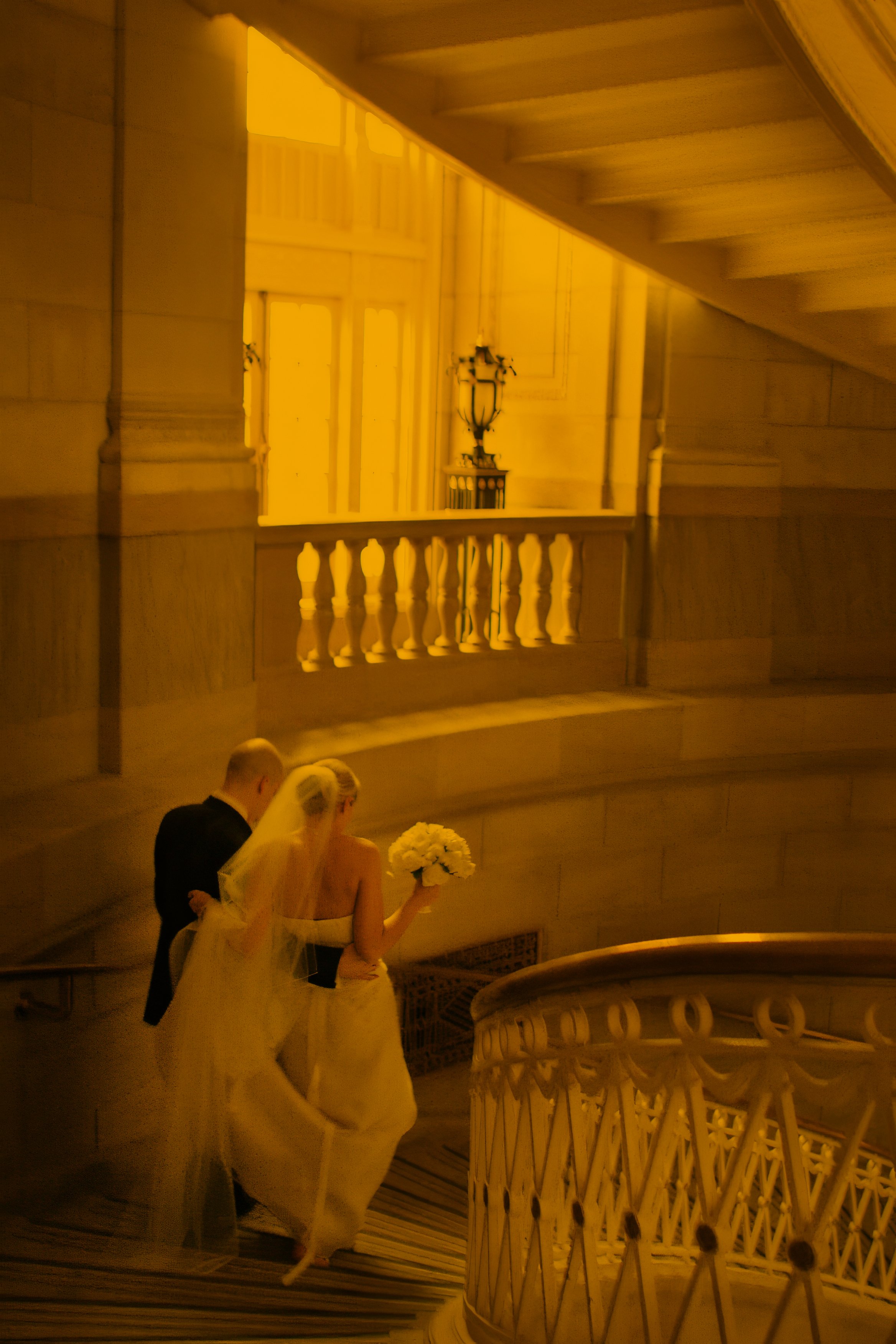 Bride Descending Stairs at Hartford City Hall