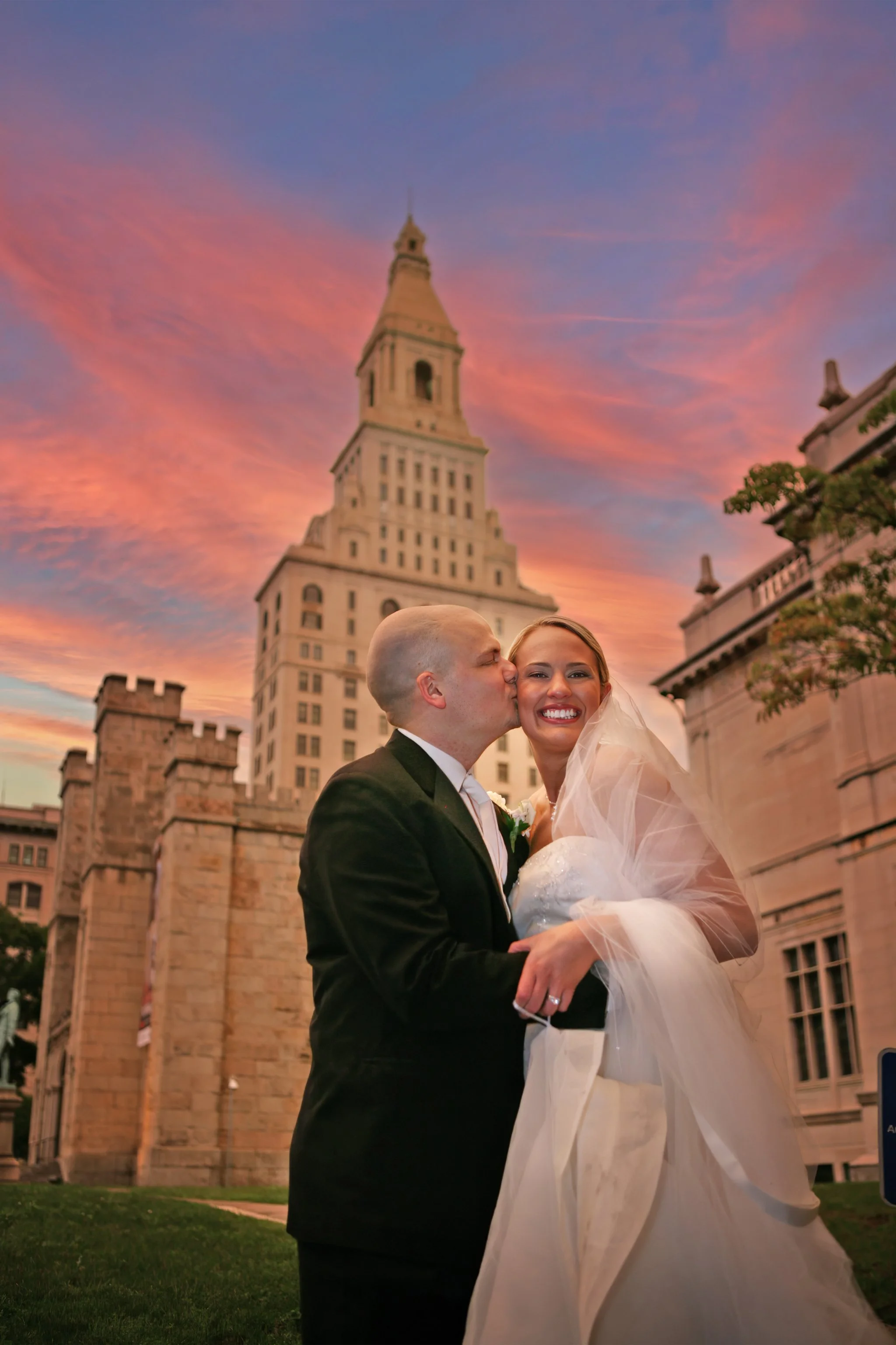 Joyful wedding moment on the streets of Hartford CT