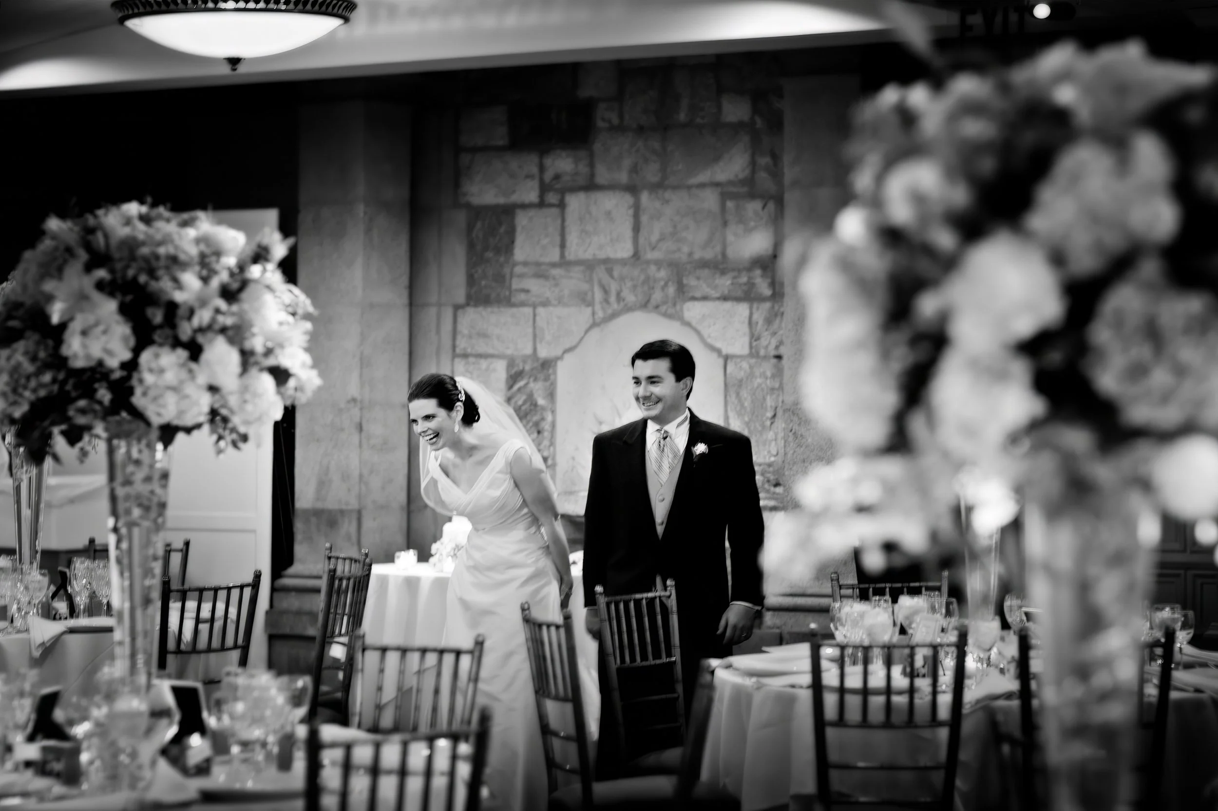 Bride and Groom Discover Ballroom Decor at Tappan Hill