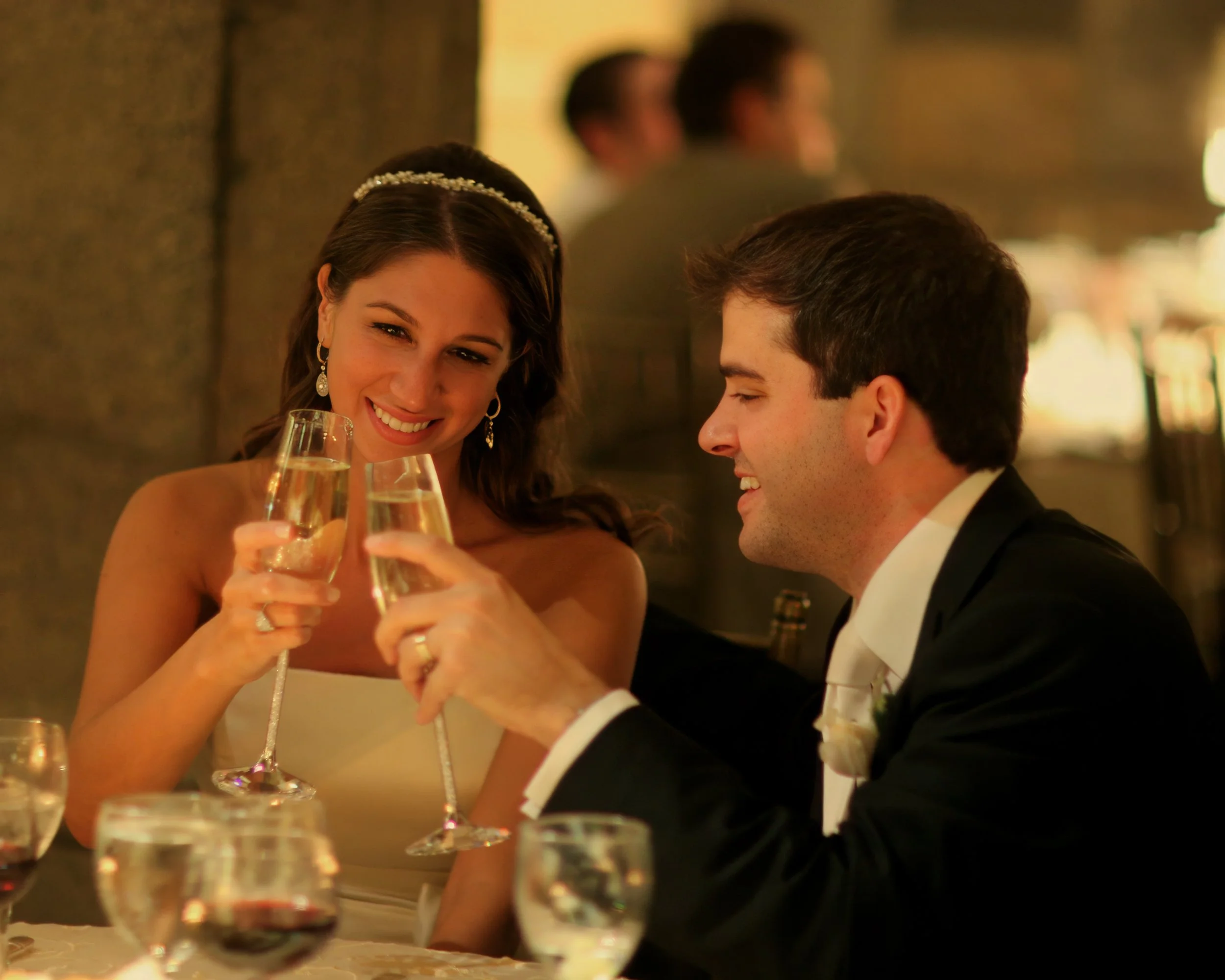 Bride and groom share an intimate toast together during their wedding reception at Tappan Hill Ballroom.