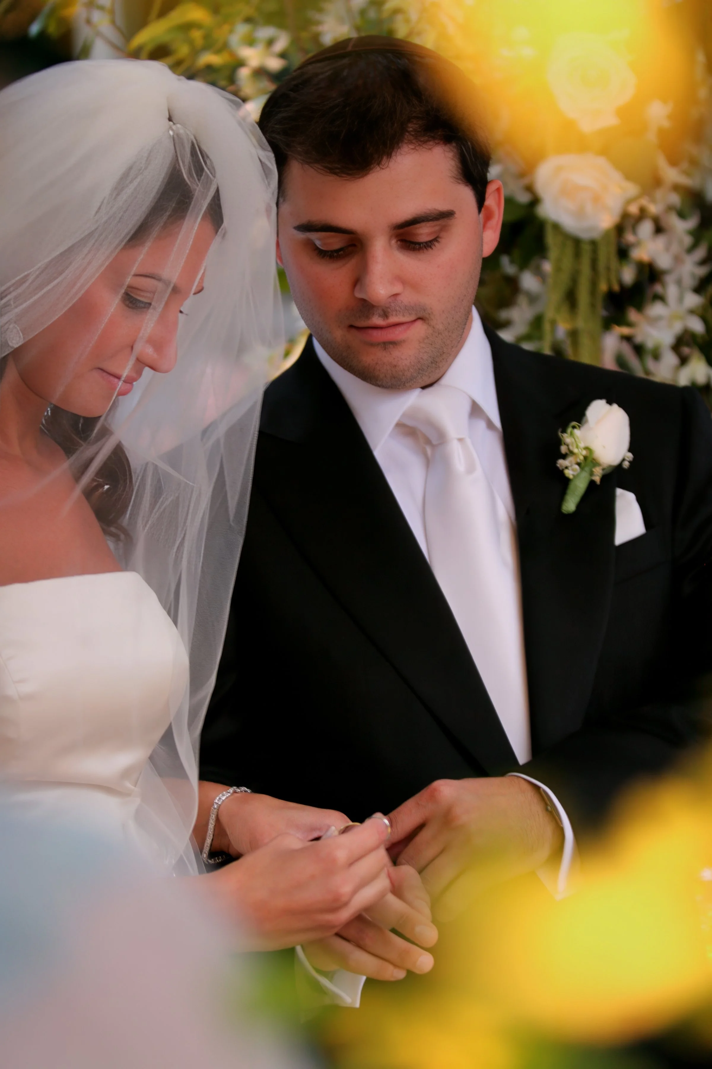 Bride and Groom Exchange Rings on Tappan Hill Terrace