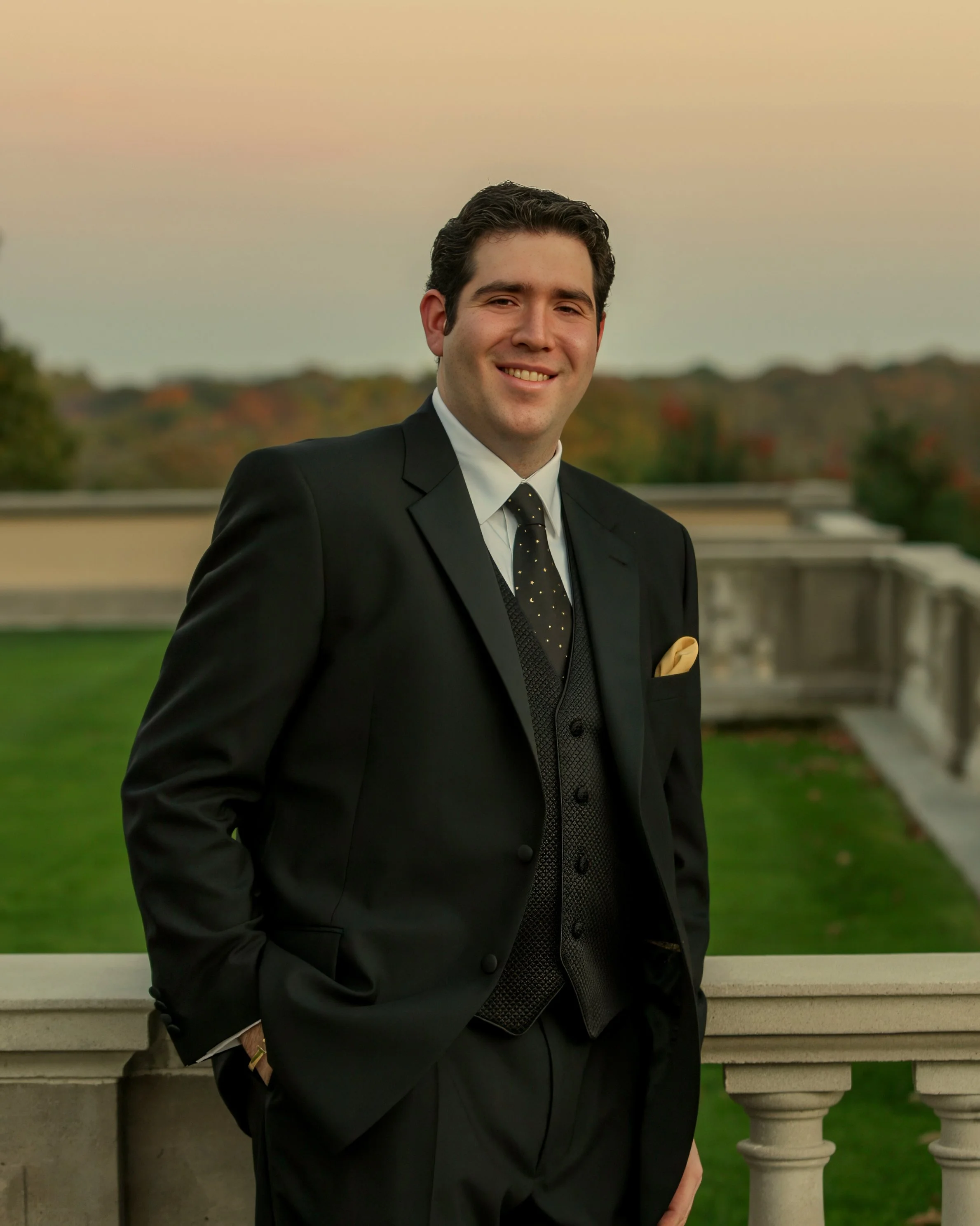 Groom Portrait on the Terrace at Oheka Castle
