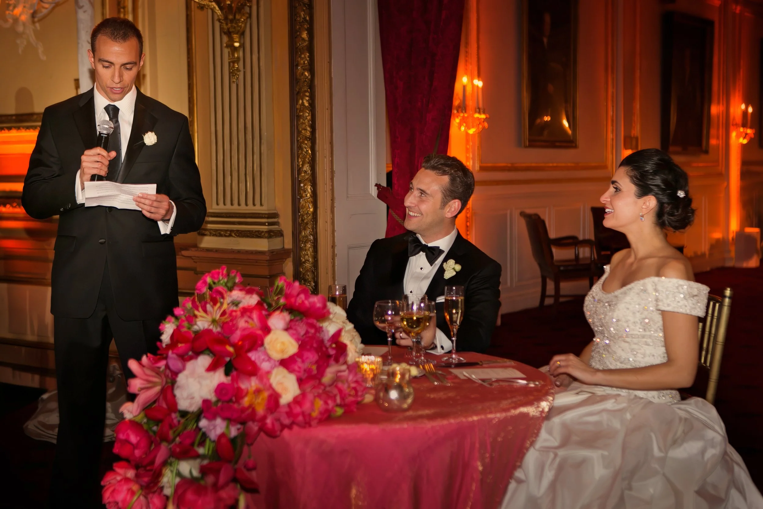 Best Man Toasts Bride and Groom in Ballroom at Metropolitan Club NYC