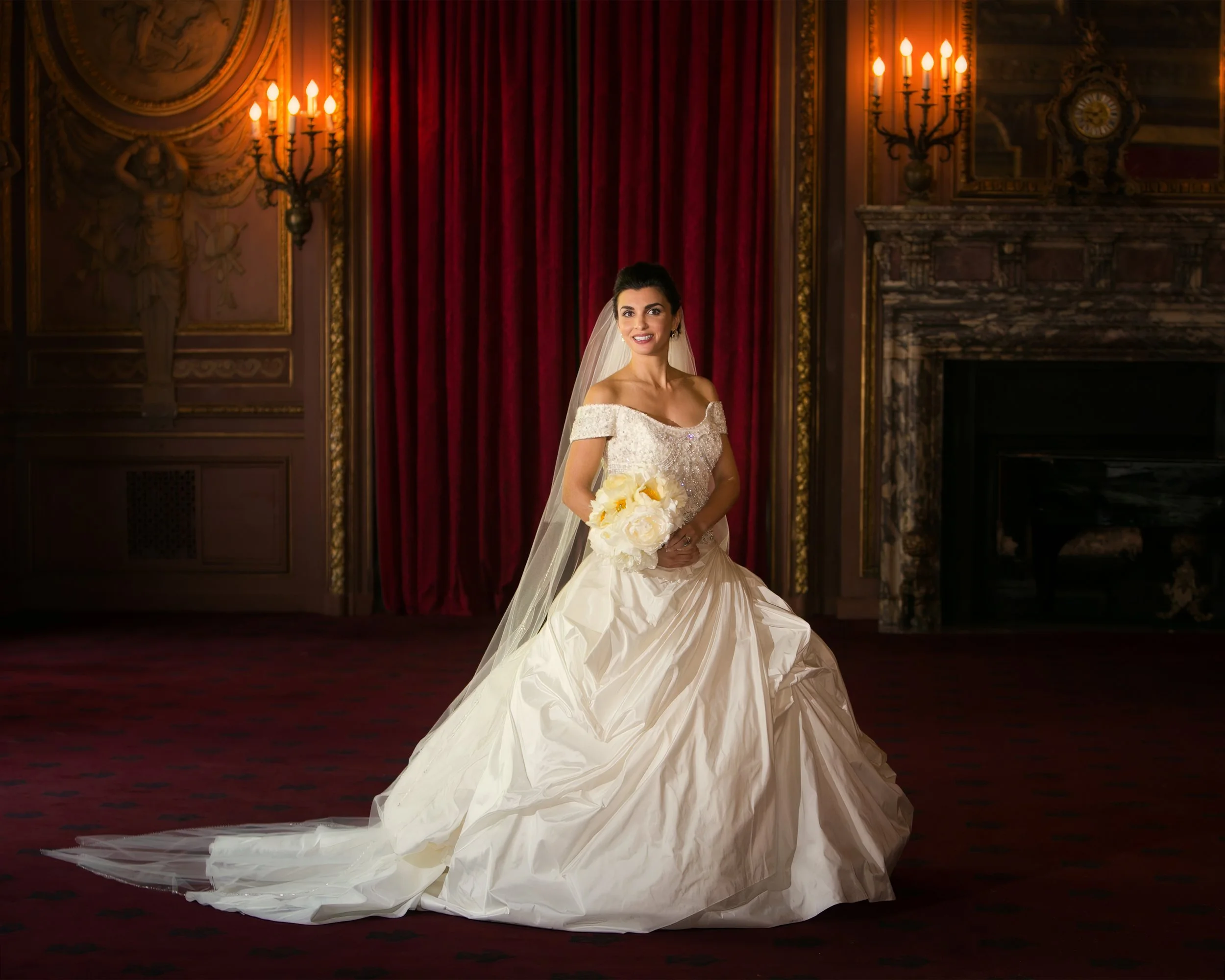 Classic bridal portrait in an elegant salon at the Metropolitan Club New York City wedding venue
