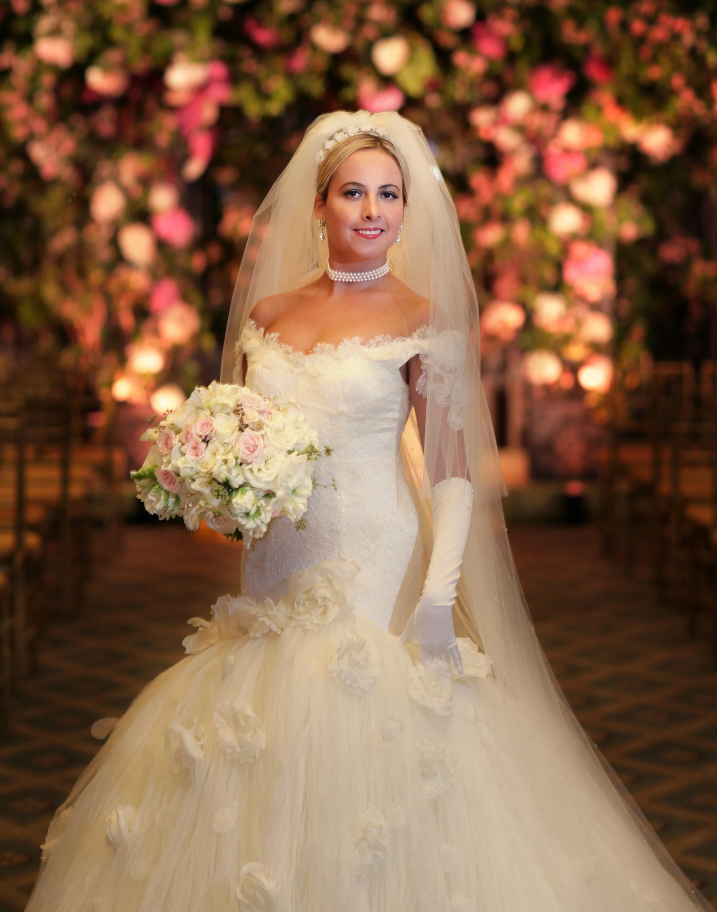 Elegant Bridal Portrait in Ceremony Aisle at 48 Wall Street NYC