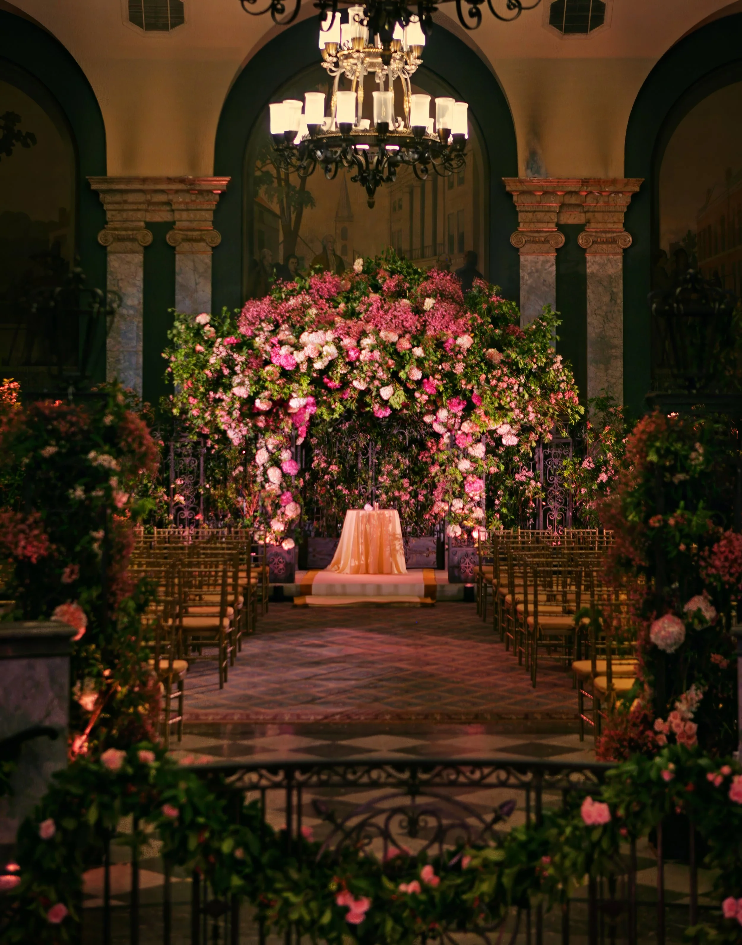 Lavish Floral Chuppah at 48 Wall Street Wedding Ceremony NYC
