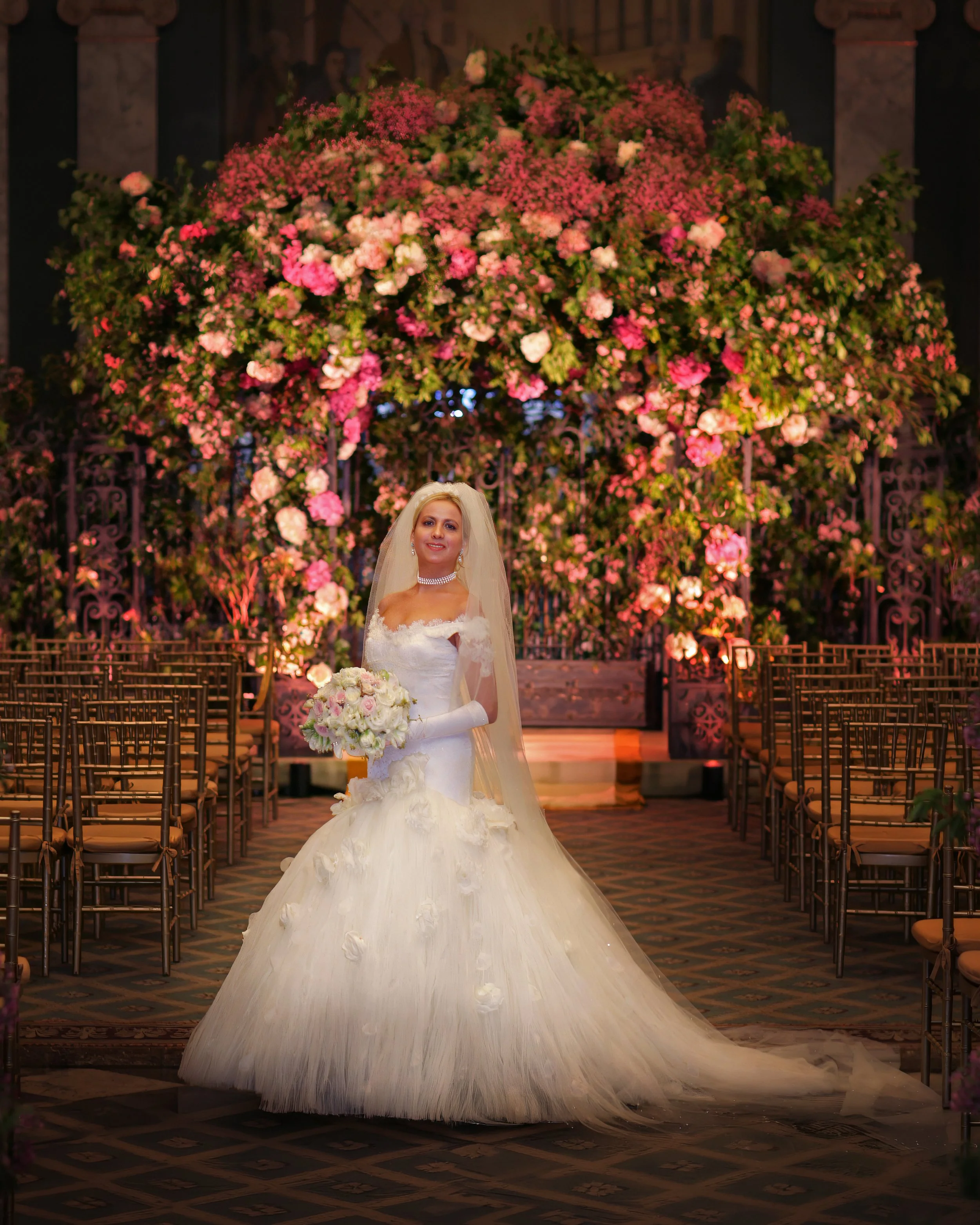 Classic Bridal Portrait in Reception Space 48 Wall Street NYC